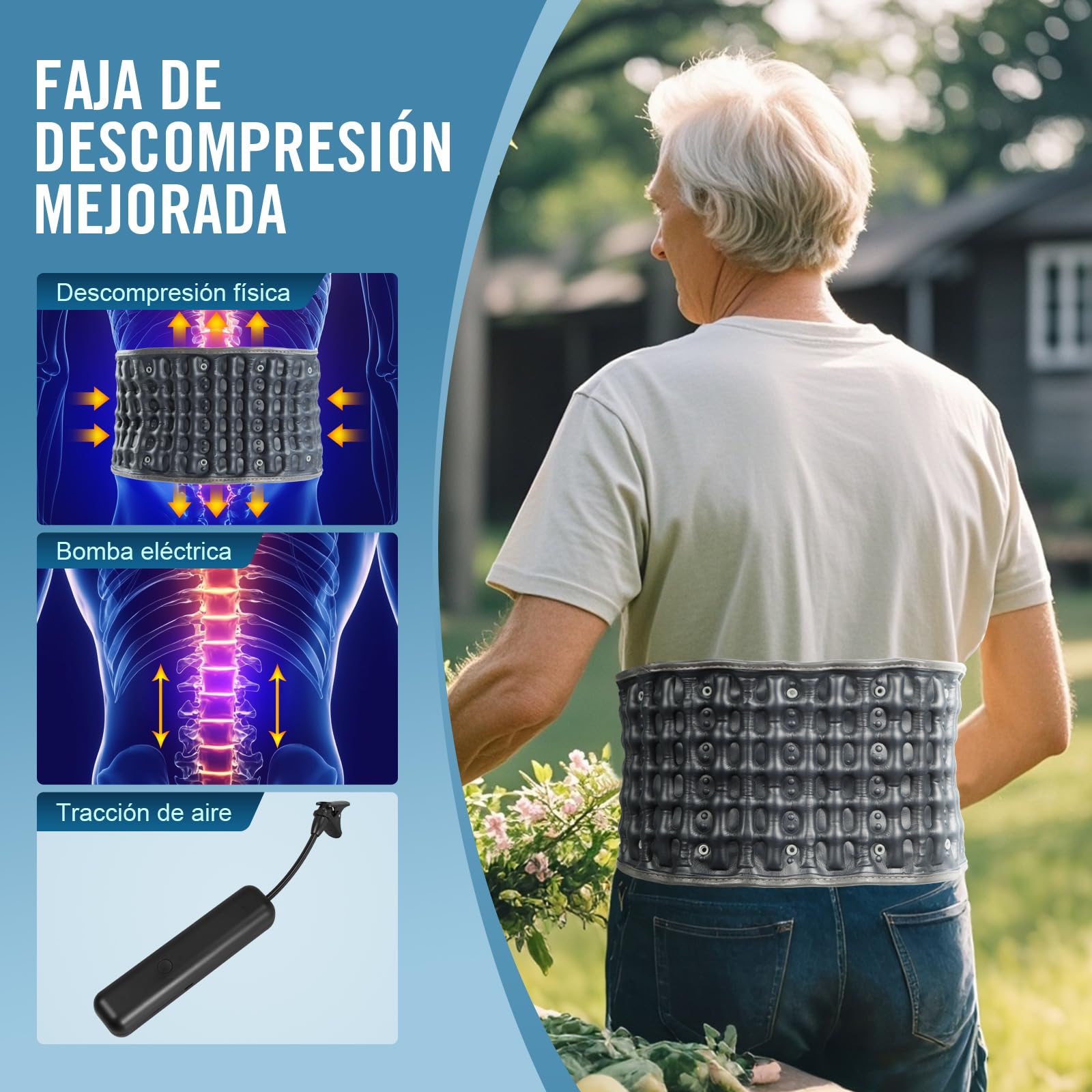 HONGJING Cinturón de Descompresión con Bomba Eléctrica para el Alivio del Dolor de Espalda - Soporte Lumbar Inflable para Hombres y Mujeres, Talla Única para Cintura 29-49
