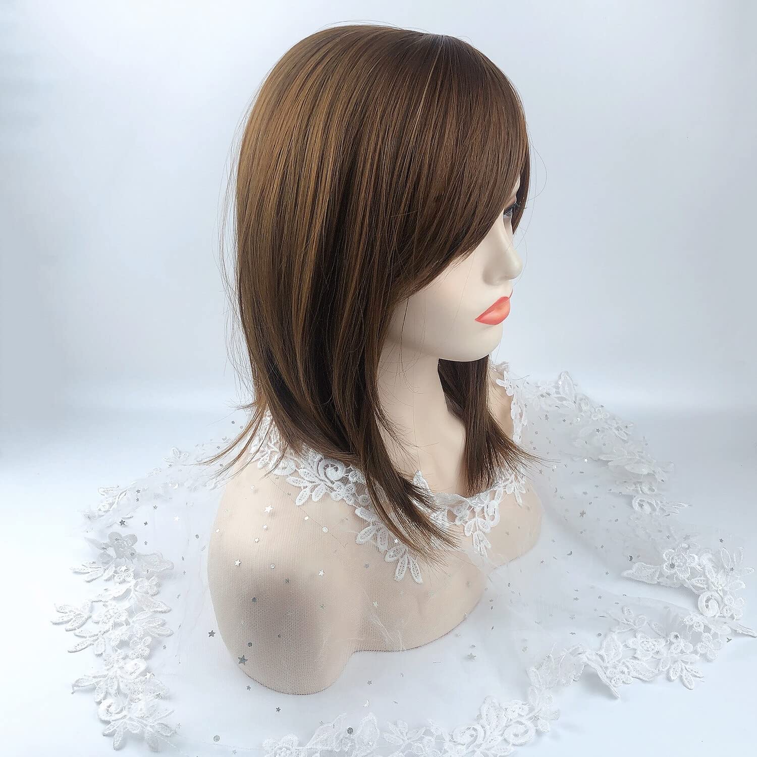 Seamless Straight Head Top Hairpiece Free Part Clip in Topper With Side Part Bangs (Light Brown), 12cm x 12cm - Image 3