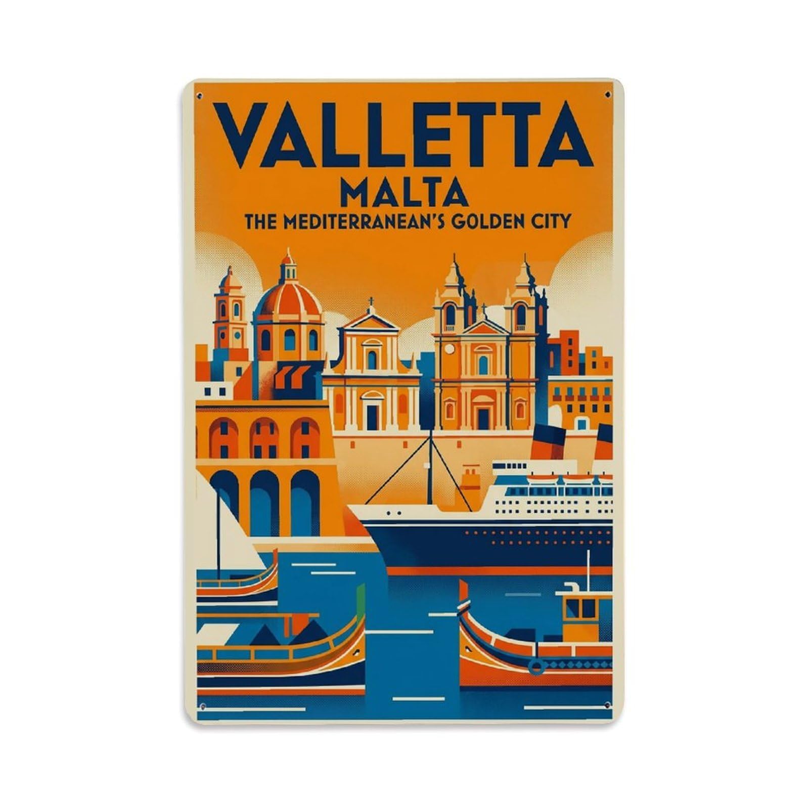Retro Travel Malta Valletta Metal Tin Sign