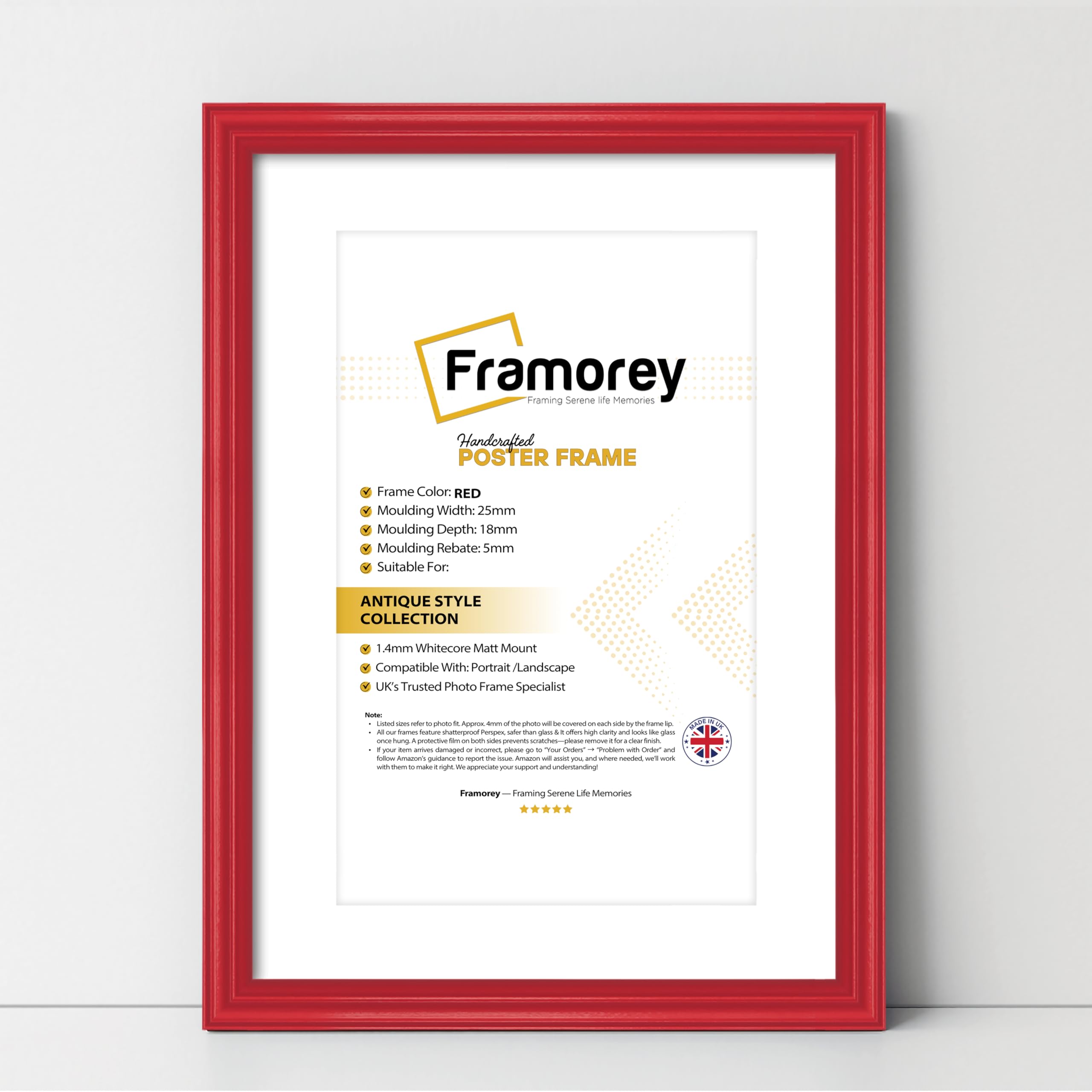 FRAMOREY LW Antique Style Photo Frames A5 Size Red Picture Frame With A6 Size White Mount, Modern Art Picture Frames, Wall Hanging Poster Frame, Photo Print Frames