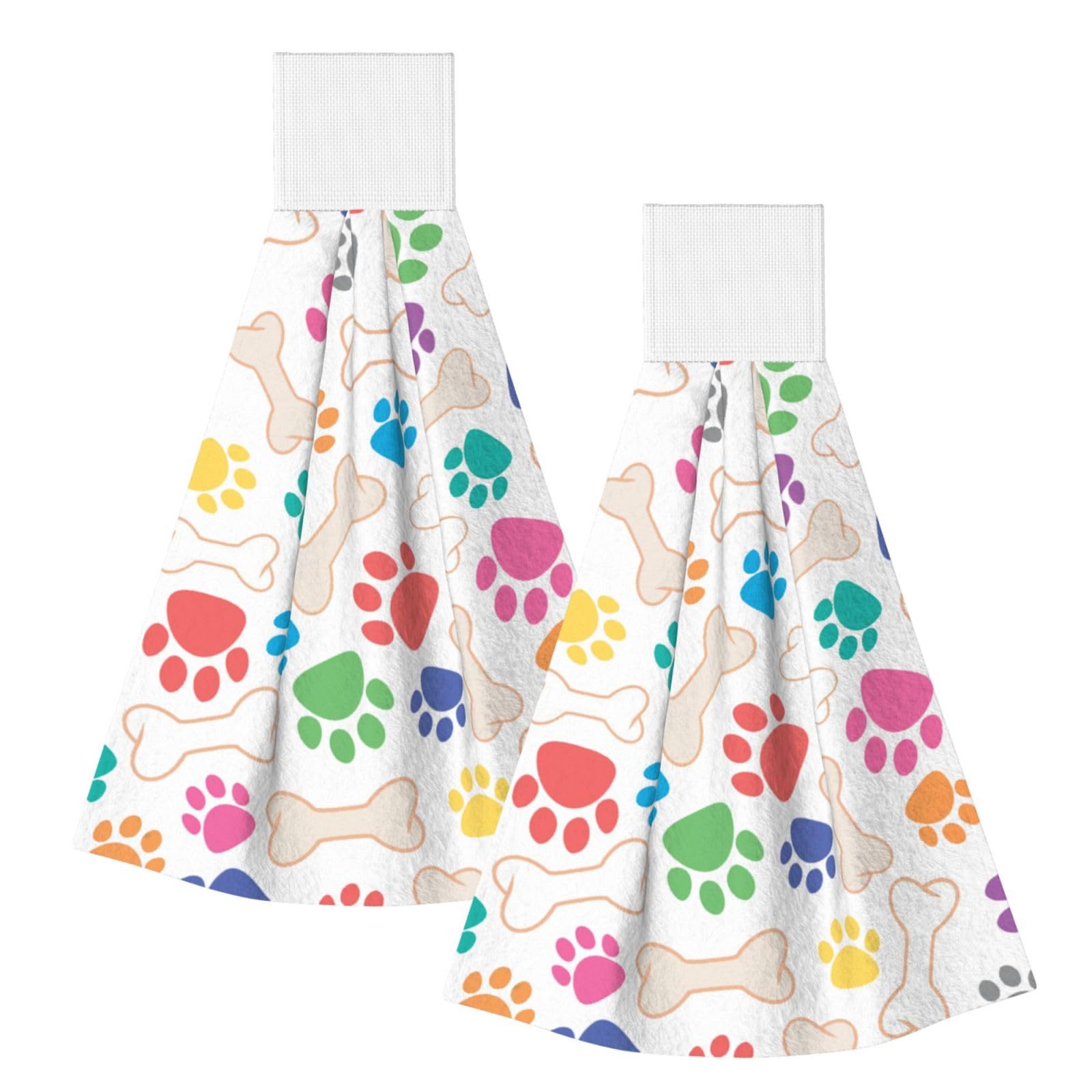DOPKLNA Dog Paw And Bone, 2 Pcs Hanging Coral Fiber Hand Towels for Bathroom, Absorbent Kitchen Towels