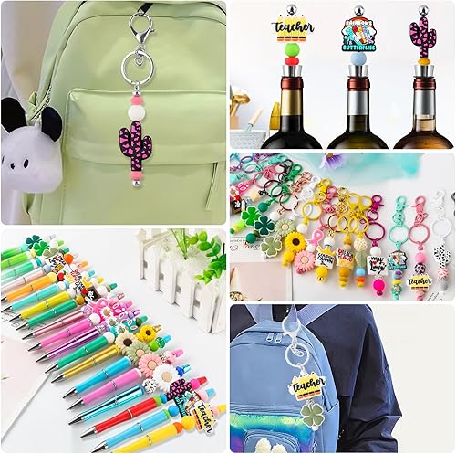 Miniatura 10 de HHCFAST 15 cuentas de silicona, cuentas focales de silicona para hacer llaveros, cuentas focales de silicona para bolígrafos, cuentas de silicona