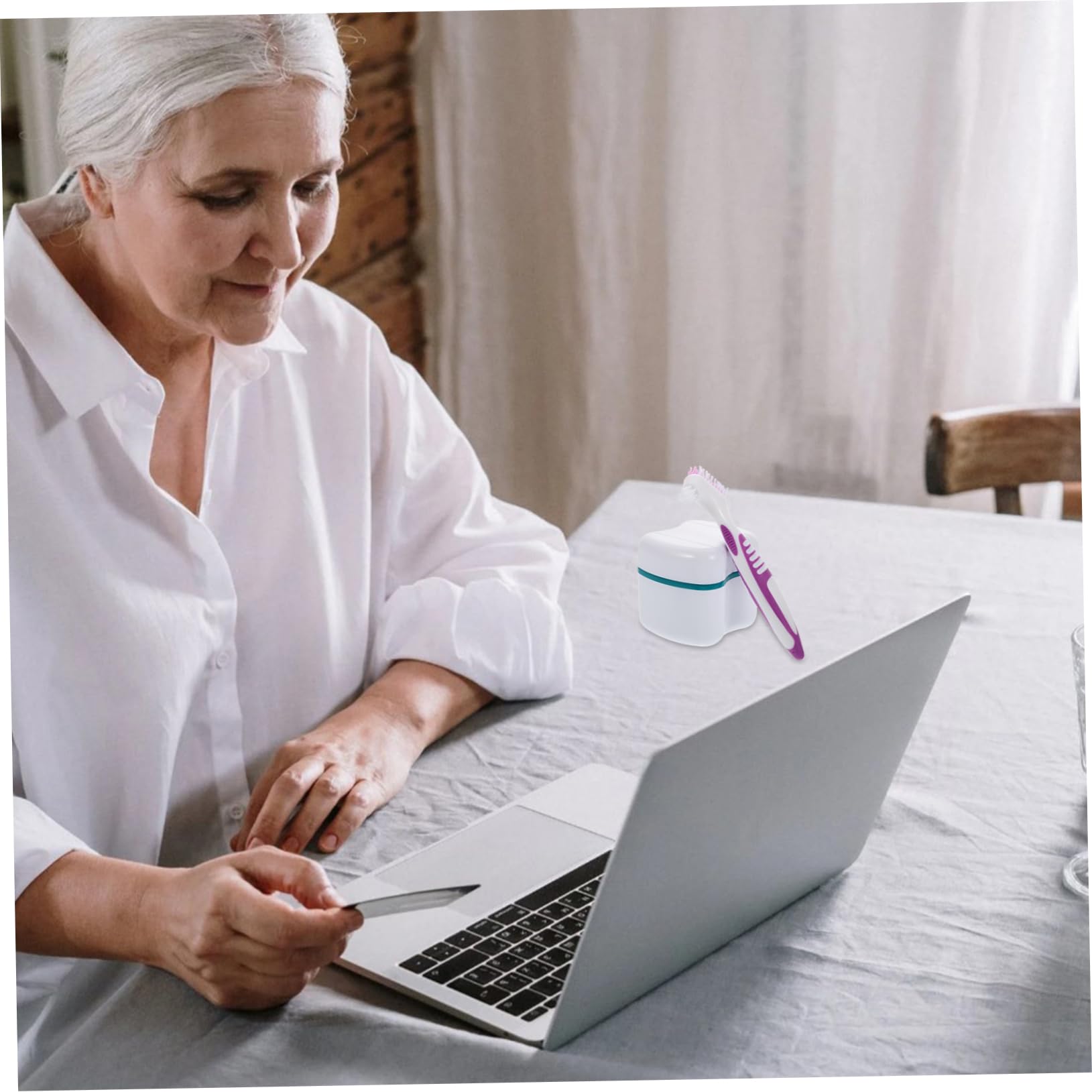 IWOWHERO Cleaning Brush Home Use Double Head Toothbrush for False with Tooth Box and Soft Bristles