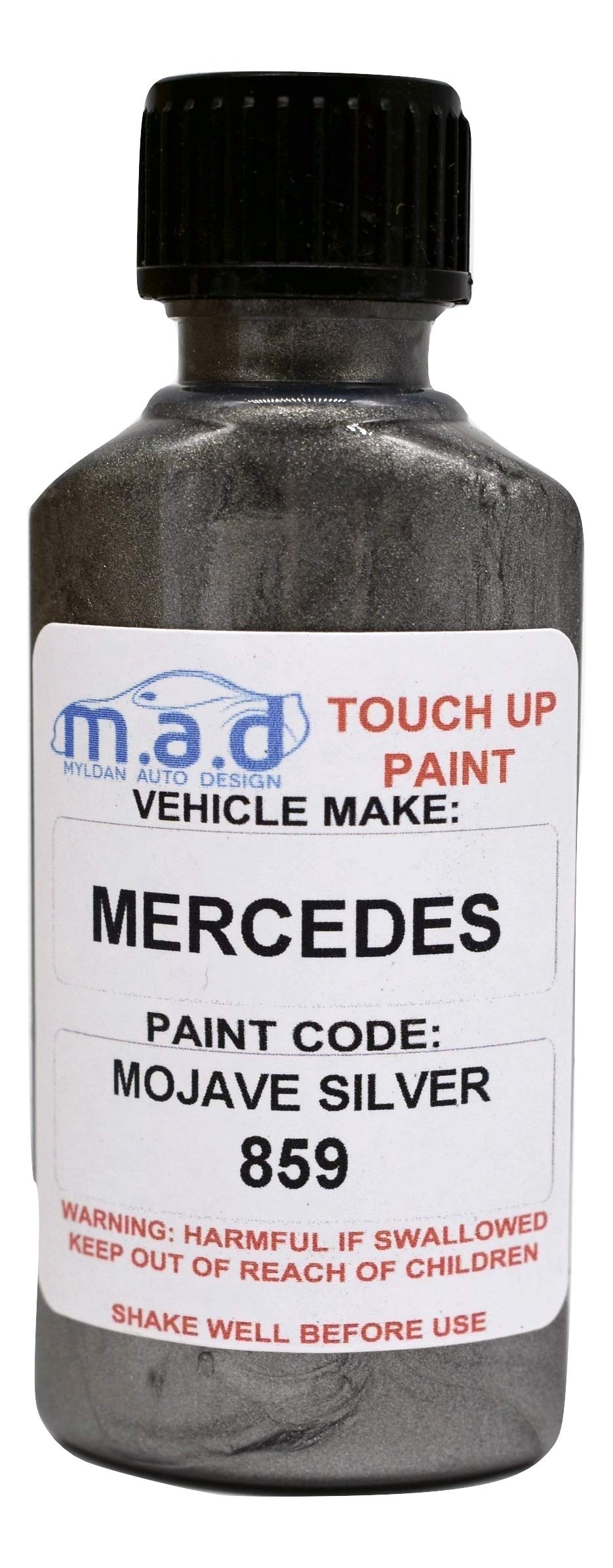 M.a.d Myldan Auto Design Silver Touch Up Paint Compatible With Mercedes Benz Mojave 859-30Ml Kit, Gloss Finish With Built-In Brush - Made With Helios Paint