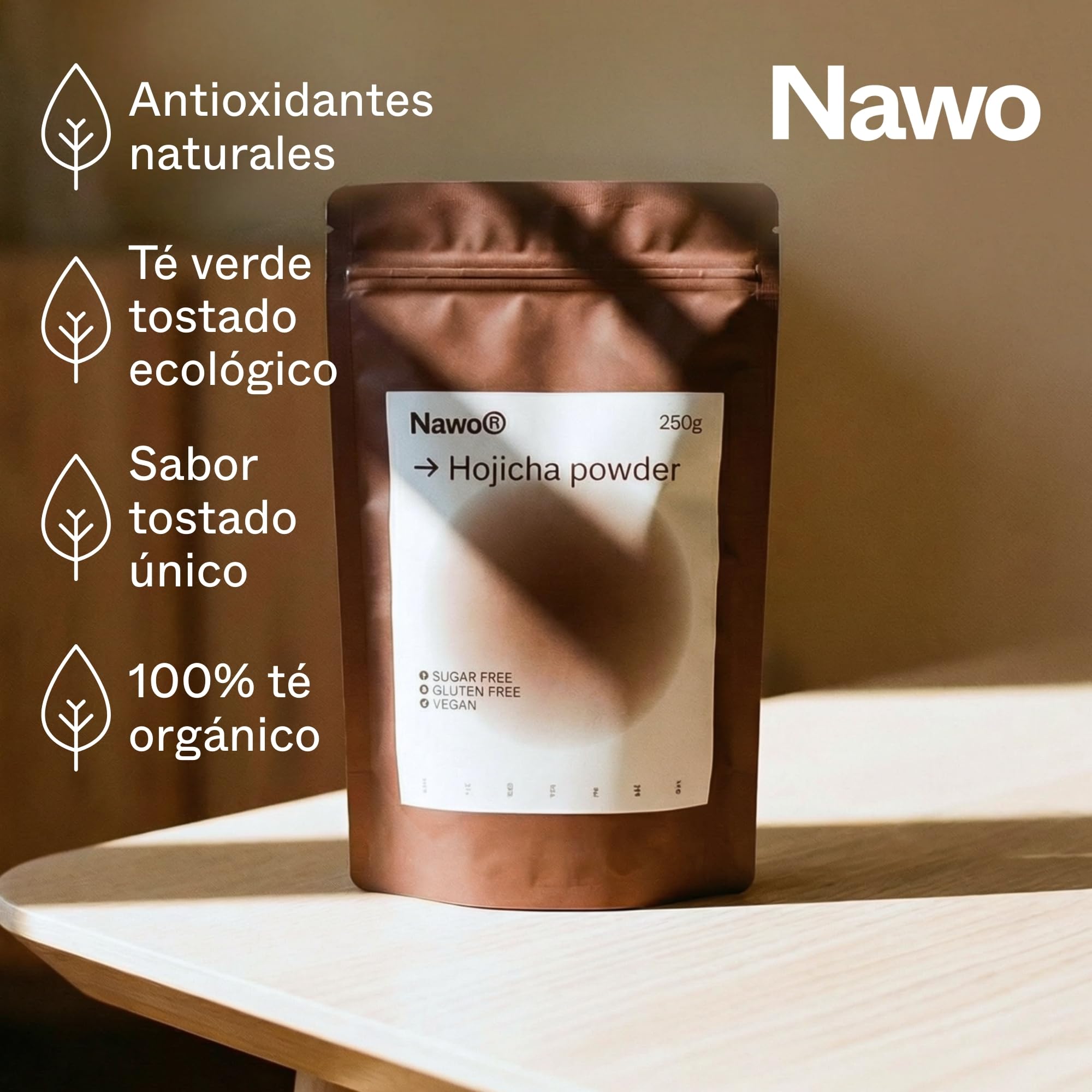 Té Hojicha en Polvo Barista – 250 g, Té Verde Tostado de Calidad Profesional, Perfil Suave y Aromático, Ideal para Lattes, Cafeterías y Uso Profesional – NAWO® Matcha