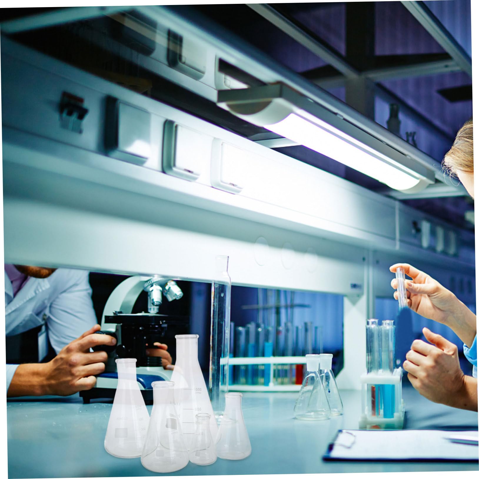 PRETYZOOM Matraces Erlenmeyer Fácil Vertido de Vidrio de Borosilicato Resistentes a Altas Temperaturas Juego de 5 Base Triangular para Laboratorio Científico