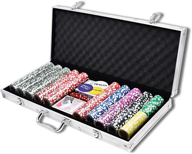SAILUN Silver Professional Card Games Accessories Poker Sets With Aluminum Poker Case incl. 500x Laser Poker Chips 2X Poker Decks 5X Dice 2X Keys 3X Dealer Button
