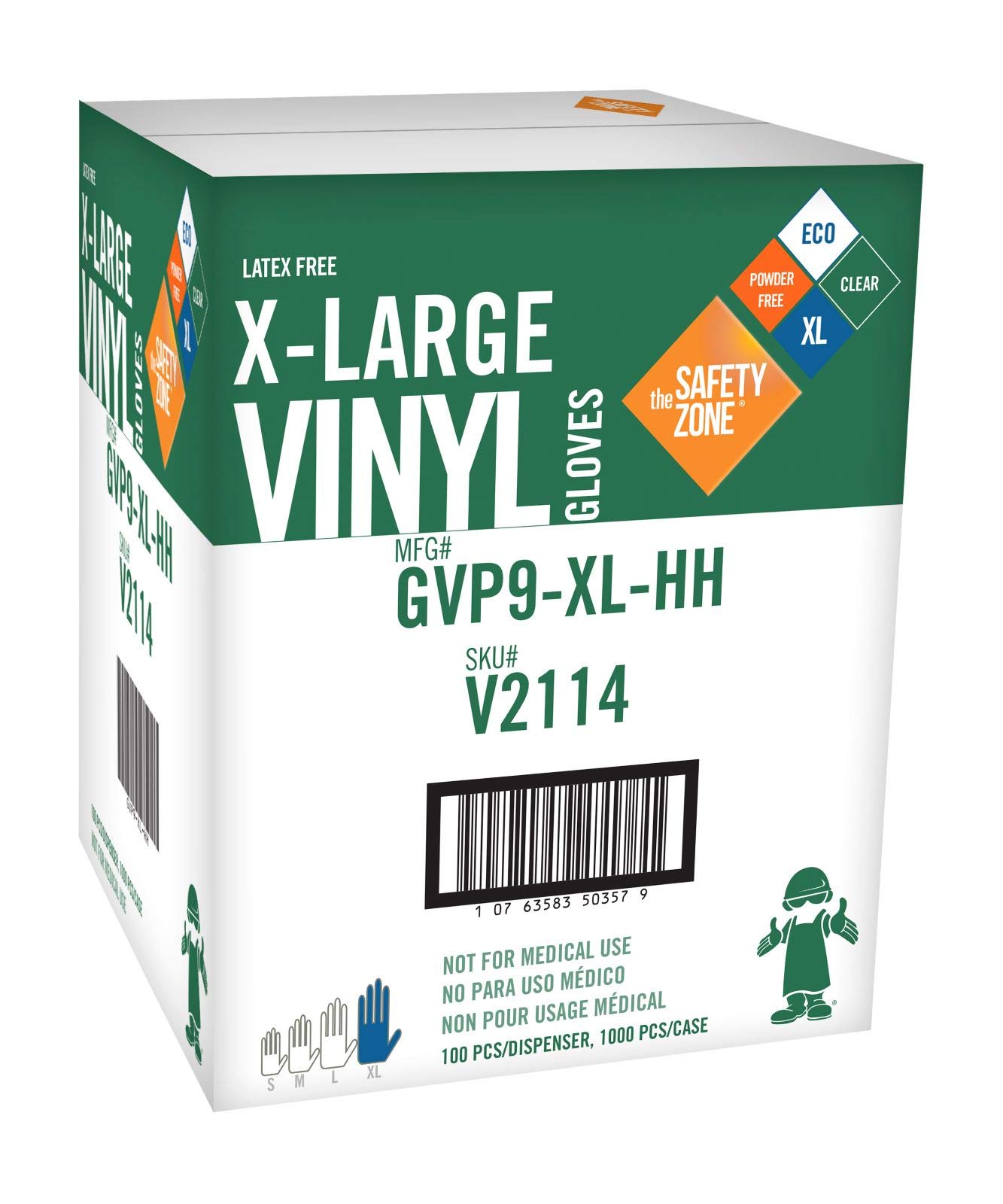 The Safety Zone GVP9-XL-HH Powder Free Clear Vinyl Gloves
