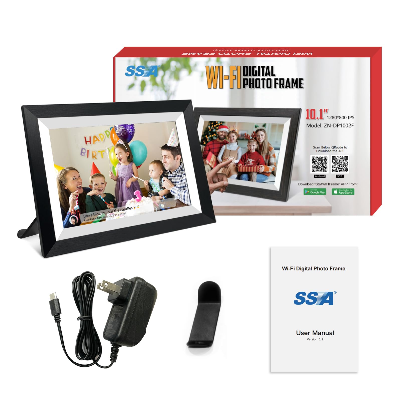 32GB 10.1 Inch WiFi Digital Picture Frame with 1280x800 HD IPS Touch Screen, Send Photo or Videos via App or Email,Support USB Drive/SD Card Extend Storage,Auto-Rotate,Wall Mountable