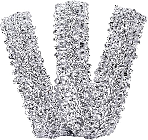 Miniatura 8 de FINGERINSPIRE Cinta de encaje metálico de 15 yardas, decoración de encaje plateado, 34 pulgadas x 0.039 in para bodas, novias, disfraces o joyas,