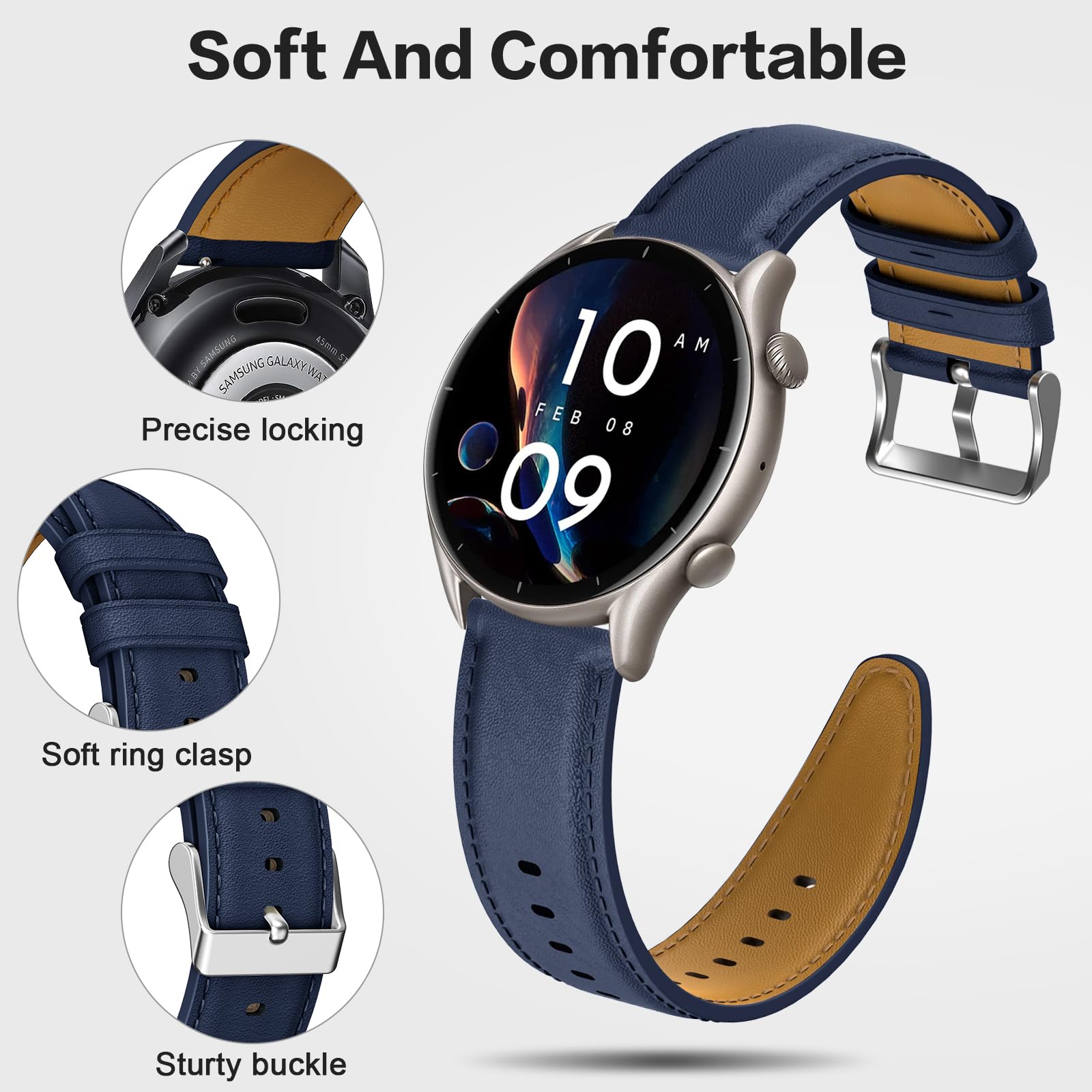 Cinturino per Amazfit GTR 3 Pro, 22mm Cinturino in Pelle per Amazfit GTR 4, GTR 3, GTR 3 Pro, GTR 2, GTR 2e, Amaz fit Stratos, Stratos 2, Stratos 3, Amazfit Pace, Amazfit Balance, Amazfit GTR 47mm