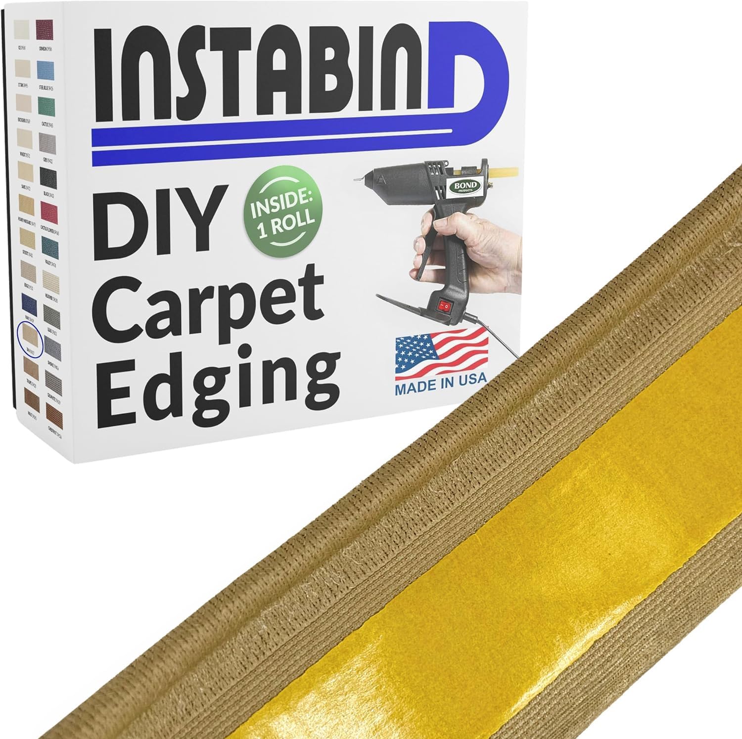 Instabind 54 ft Roll Premium Carpet Edge Binding – Regular Style Carpet Edge Trim for Do-It-Yourself Rug Edging- with Durable Hold & Easy Finishing for Rug Edges - USA Made Flooring Products, Tan