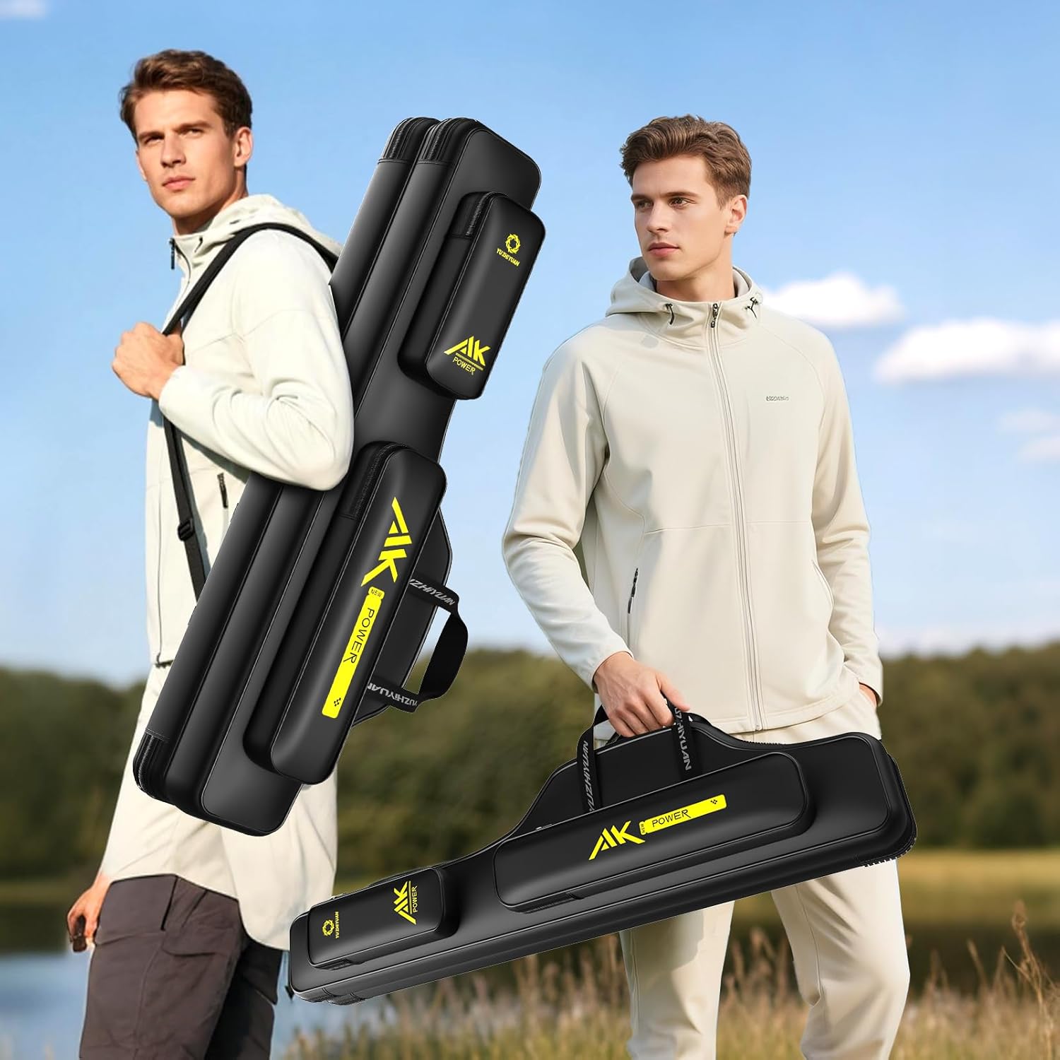 51in Double-Layer Fishing Rod Bag - Waterproof Leather Membrane, Wire Frame Support (Not Hardshell), Quick-Access Compartments, Anti-Sag Design - Ideal Fishing Gift for Men