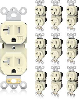 TOPELER 10 Pack Standard Duplex Receptacle Outlet, 20A/125V/2500W, Tamper-Resistant Electrical Outlet for Residential & Commercial Grade, 2-Pole, 3-Wire, Self-Grounding, UL Listed, Ivory