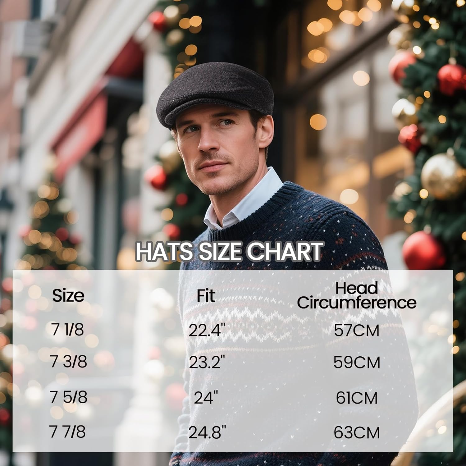 Men Wool Blend Ivy Newsboy Cap Tweed Gatsby Cabbie Flat Hat - Image 6