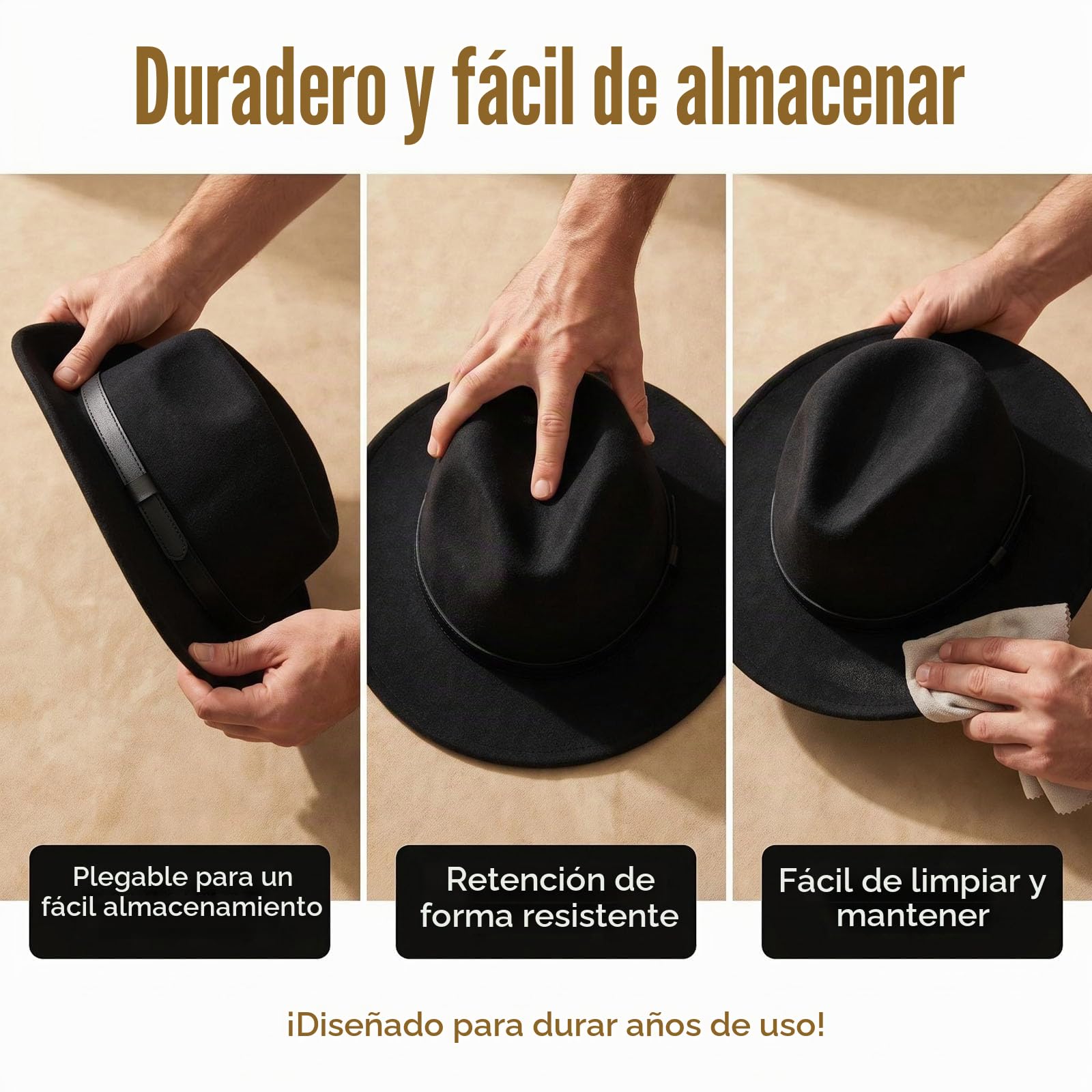 QUUPY Sombrero de jazz clásico para mujeres y hombres, sombrero estilo fedora de ala ancha con hebilla de cinturón de cuero, sombrero de fieltro de Panamá Gatsby, color negro
