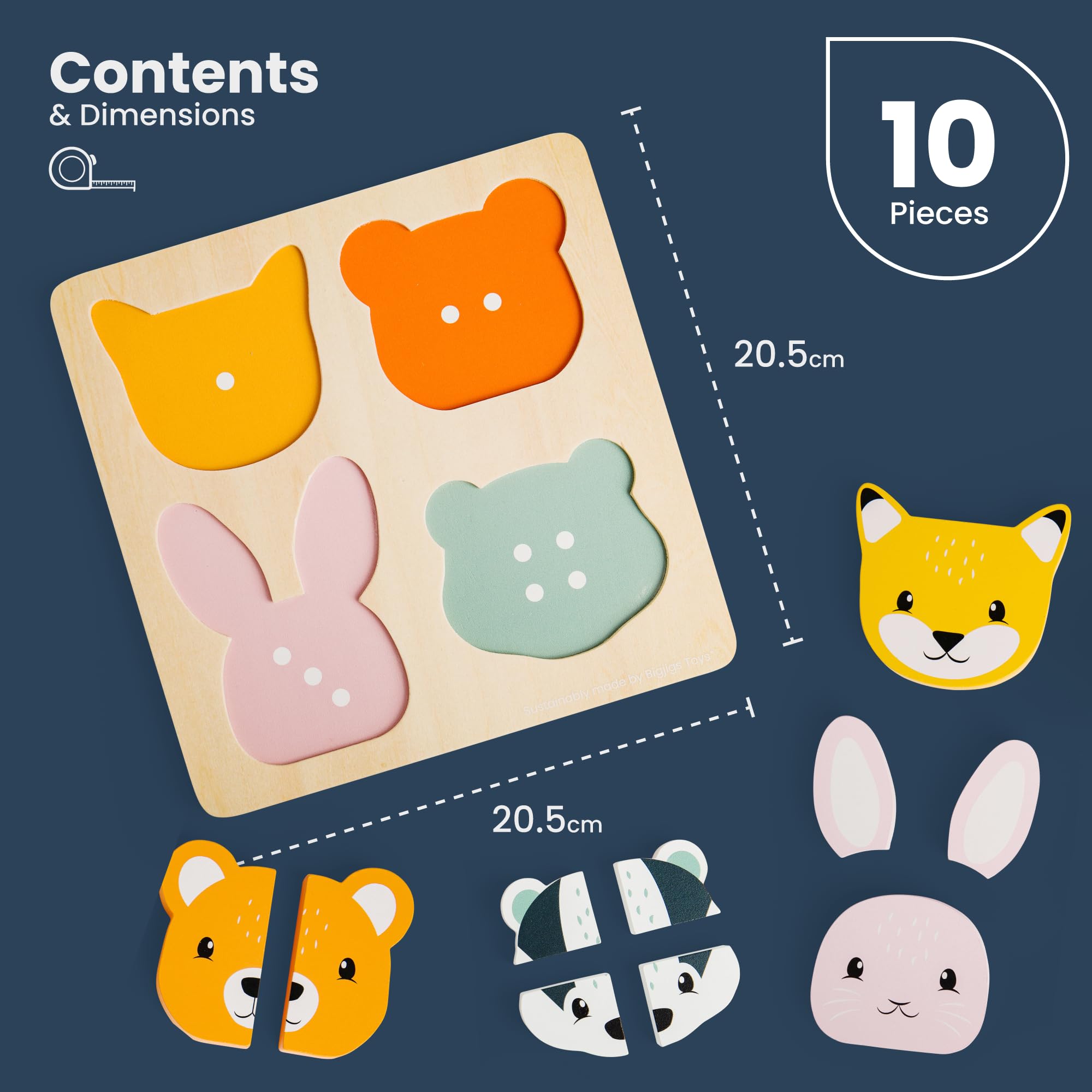 Bigjigs Toys Woodland Counting Puzzle, 10 Piece Wooden Animals Jigsaw, Children's Educational Puzzles - Image 2
