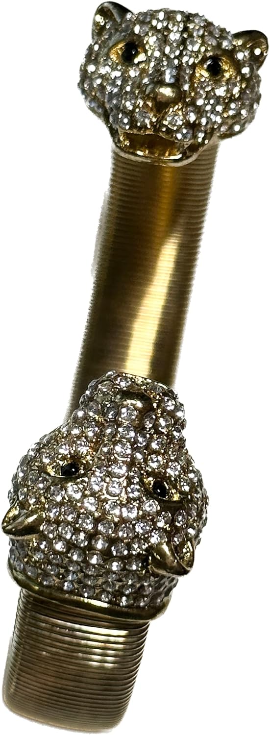 GOLD PANTHER PIERCED EARRINGS WITH PAVE CZ'S AND EMERALD CRY EYES AND PATHER ENDS CUFF