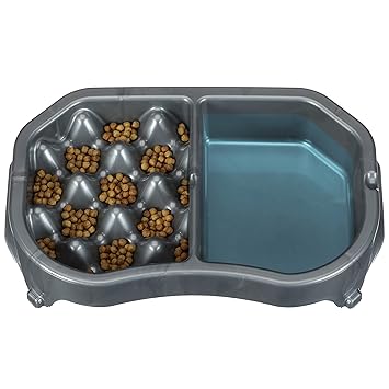 Neater Pet Brands - Neater Slow Feeder - Fun, Healthy, Stress Free Dog Bowl Helps Stop Bloat Prevents Obesity Improves Digestion (Double Diner, Gunmetal)