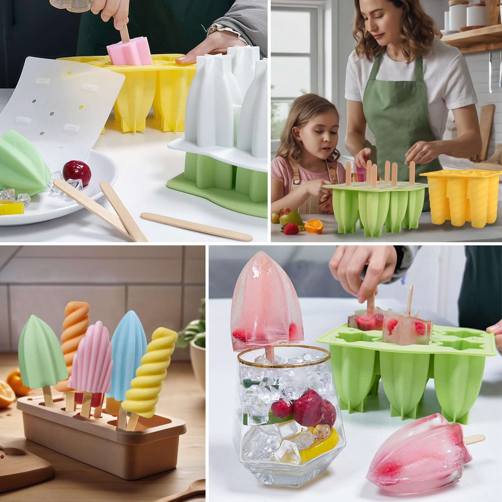 Moldes de silicona para paletas de helado, sin BPA, fáciles de usar y reutilizables, perfectos para golosinas congeladas caseras, diseño flexible para una fácil liberación, herramienta de cocina