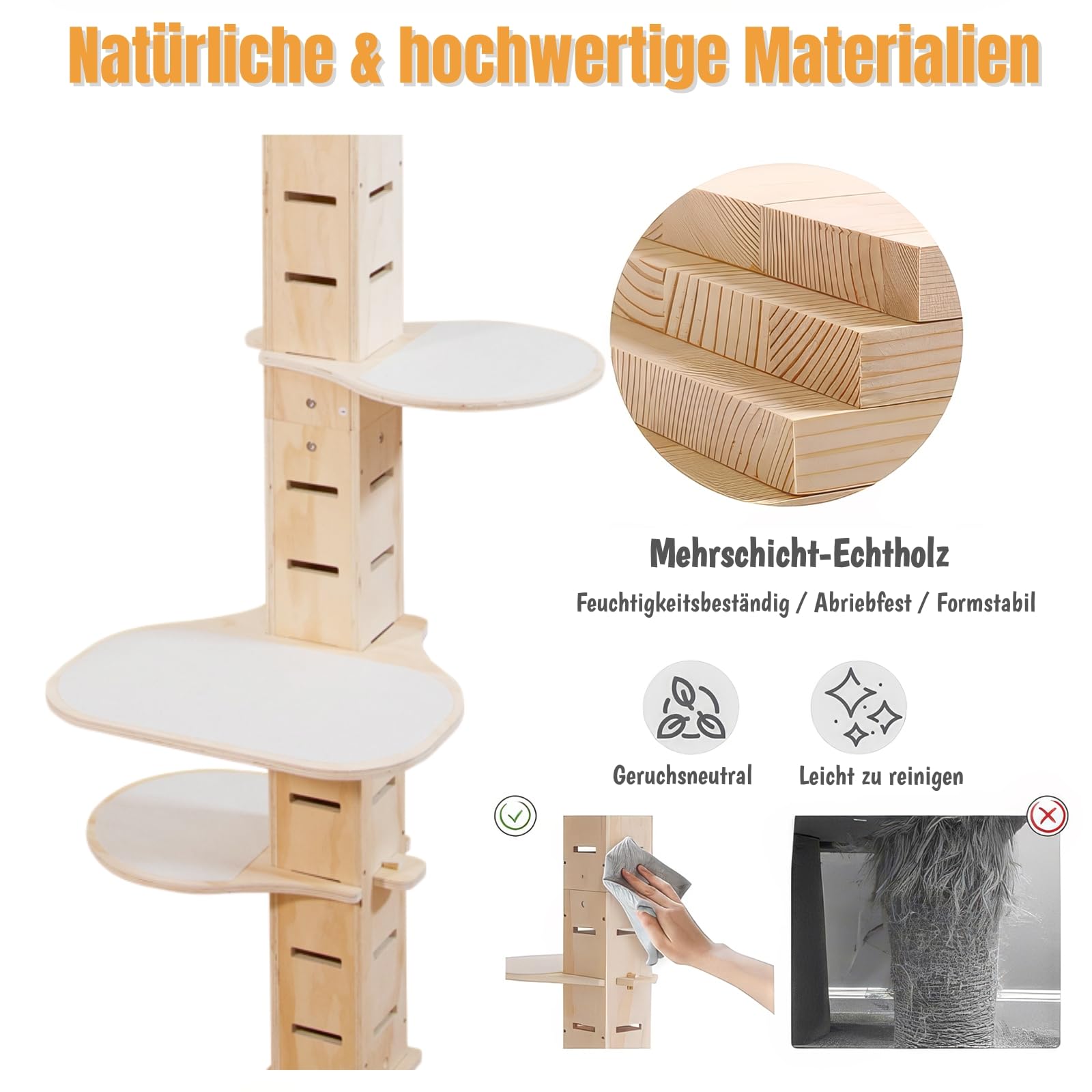 Road Kratzbaum, Katzenleiter bis zur Decke, höhenverstellbar (250-290cm), extrem hoch, 7-Ebenen-Katzenbaum, Einrichtungsideal für Wohnzimmer & Schlafzimmer
