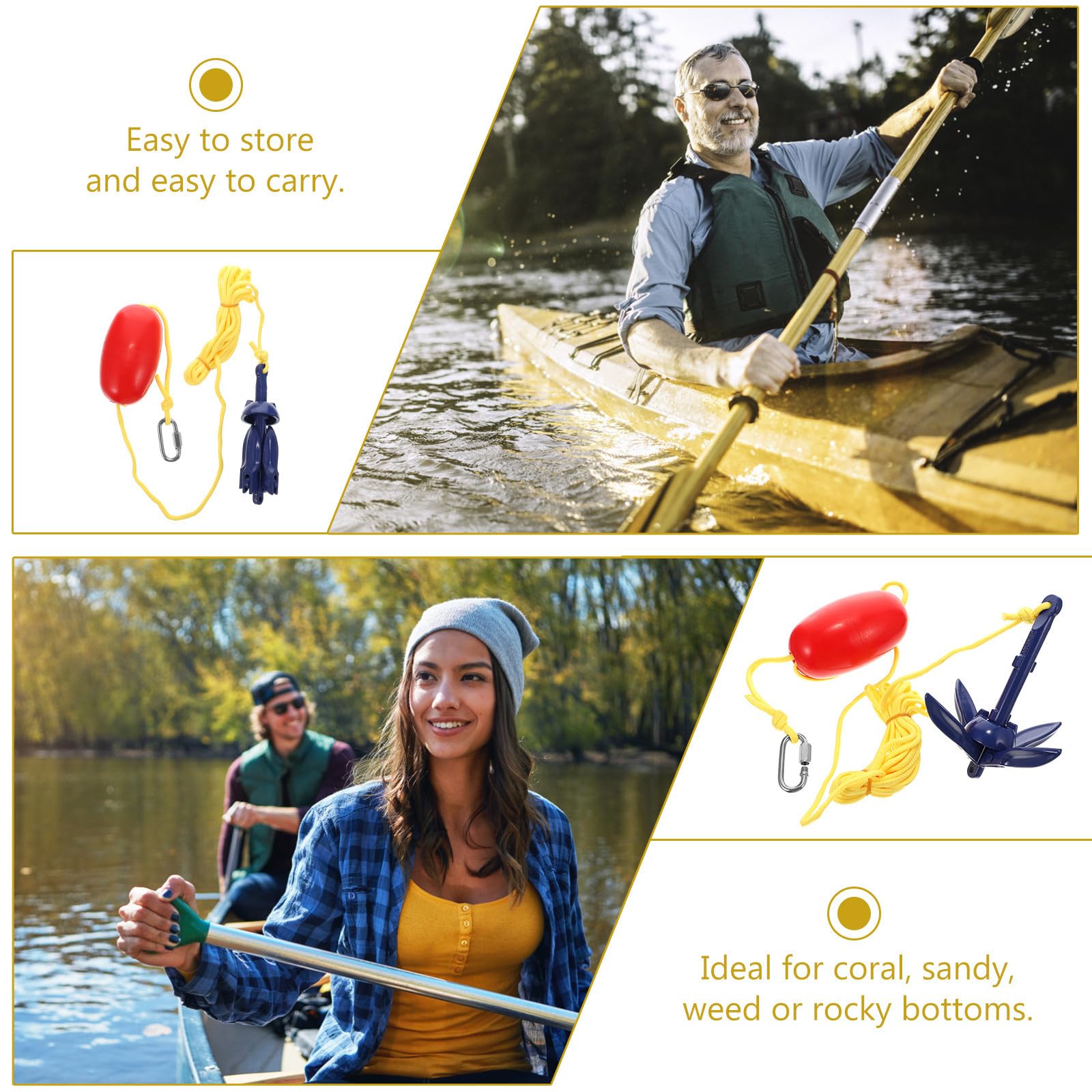 Levemolo Juego de 1 Set de Anclas Plegables de Aleación de Aluminio para Kayak y Balsa, Portátil y Fácil de Transportar Cuerda y Gancho de Resorte