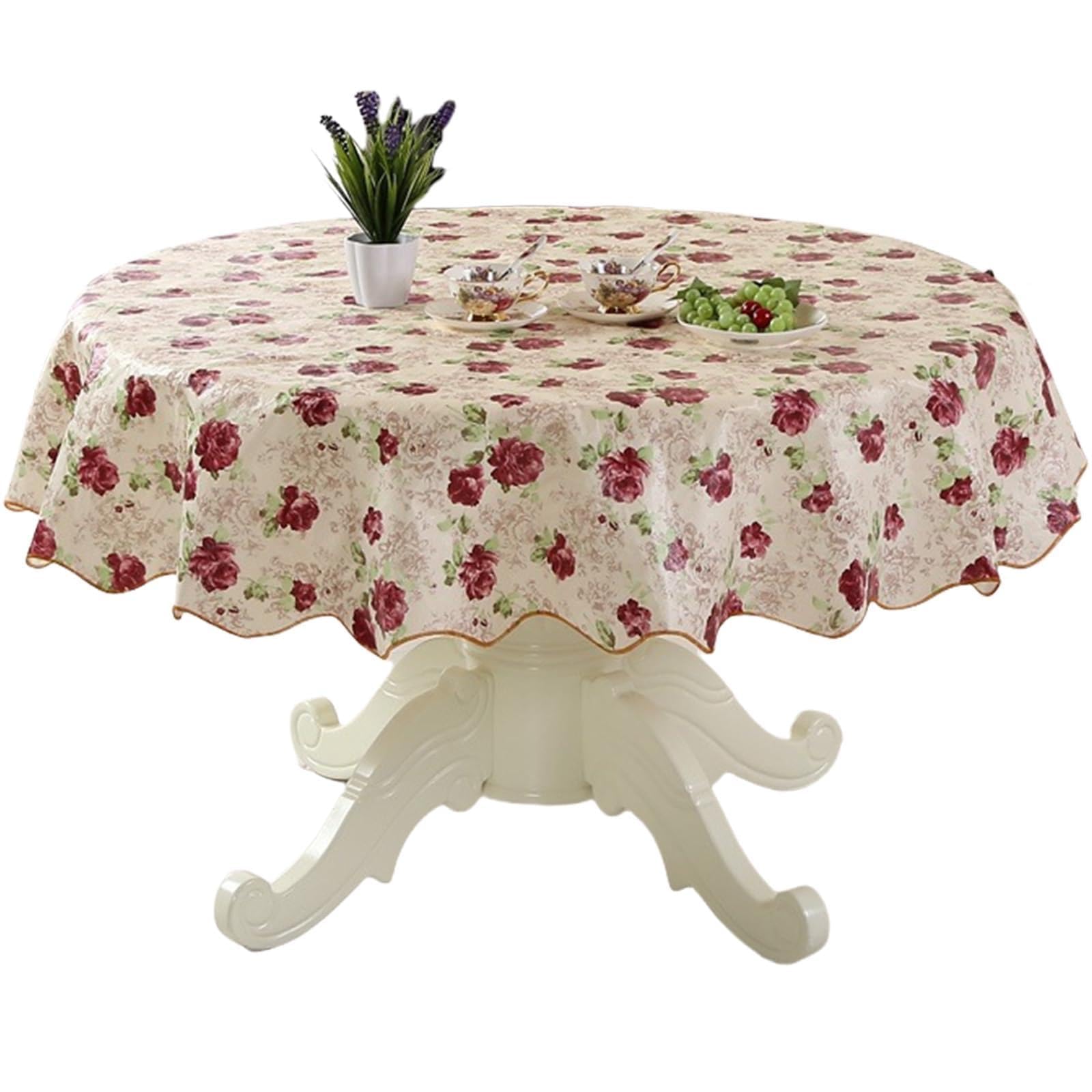 Nucelit Easy Care PVC Round Tablecloth with Colorful Floral Design Oilproof and Waterproofs Table Cloth for Various Occasion Table Covers