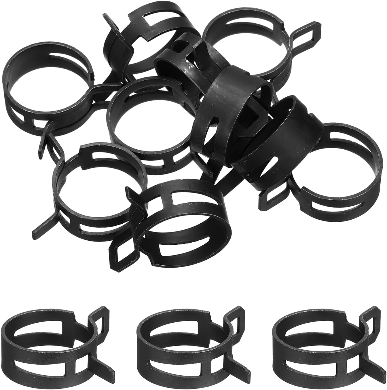 MECCANIXITY 10 Pcs Fuel Line Clamps Spring Band Hose Clamps, 1/2" 26mm Silicone Air Tube Vacuum Hose Water Pipe Low Pressure Assortment Kit, Black