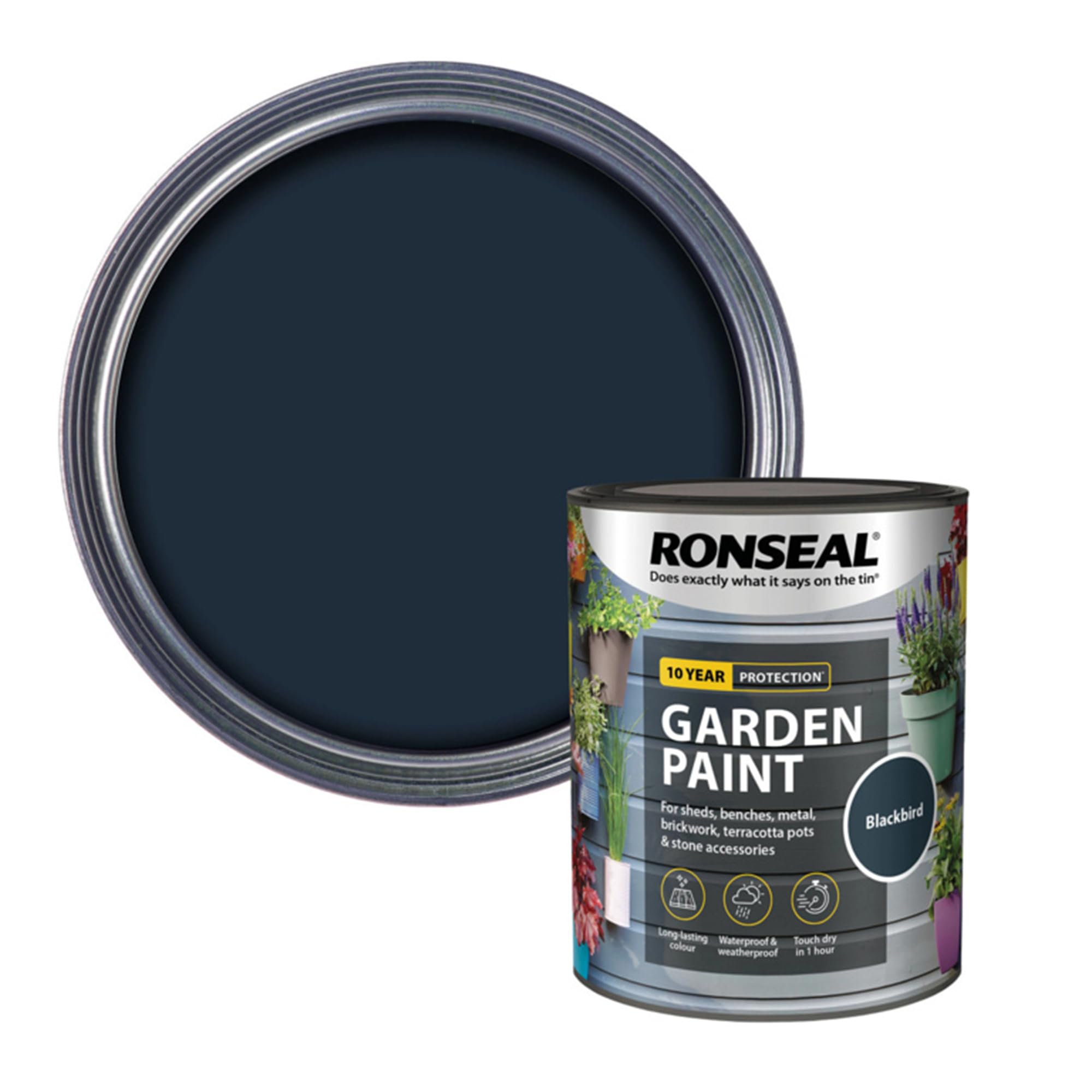 AOC24 Garden Fence Paint 750ml – Multi-Surface Exterior Paint for Wood, Brick, Metal, Stone & Terracotta – Waterproof, Resists Fading, Matt Finish for Sheds, Fences, Garden Furniture Black Bird