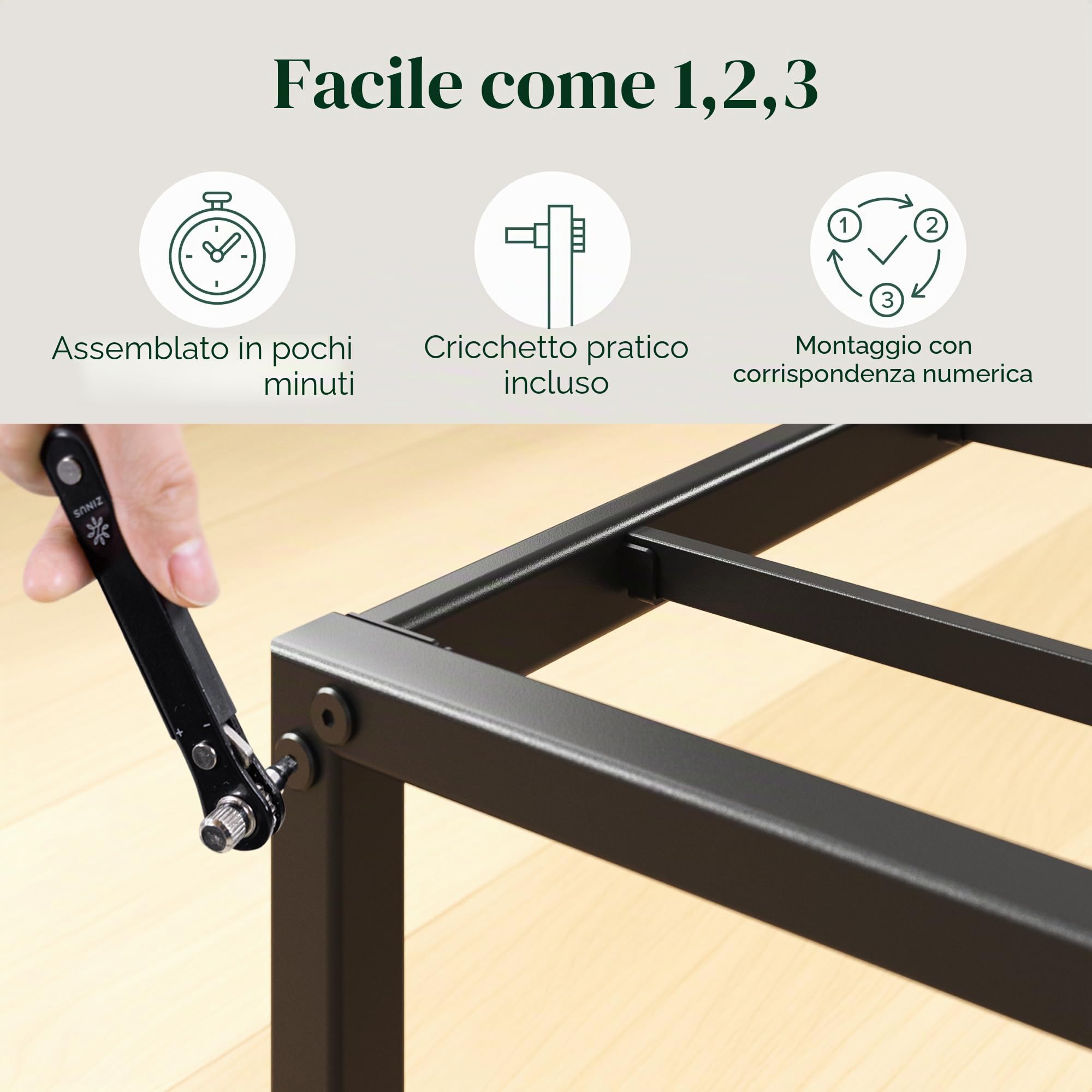 Zinus Letto Lorelai 90 x 200 cm – Altezza 36 cm con spazio sotto il letto – Telaio in metallo – Nero