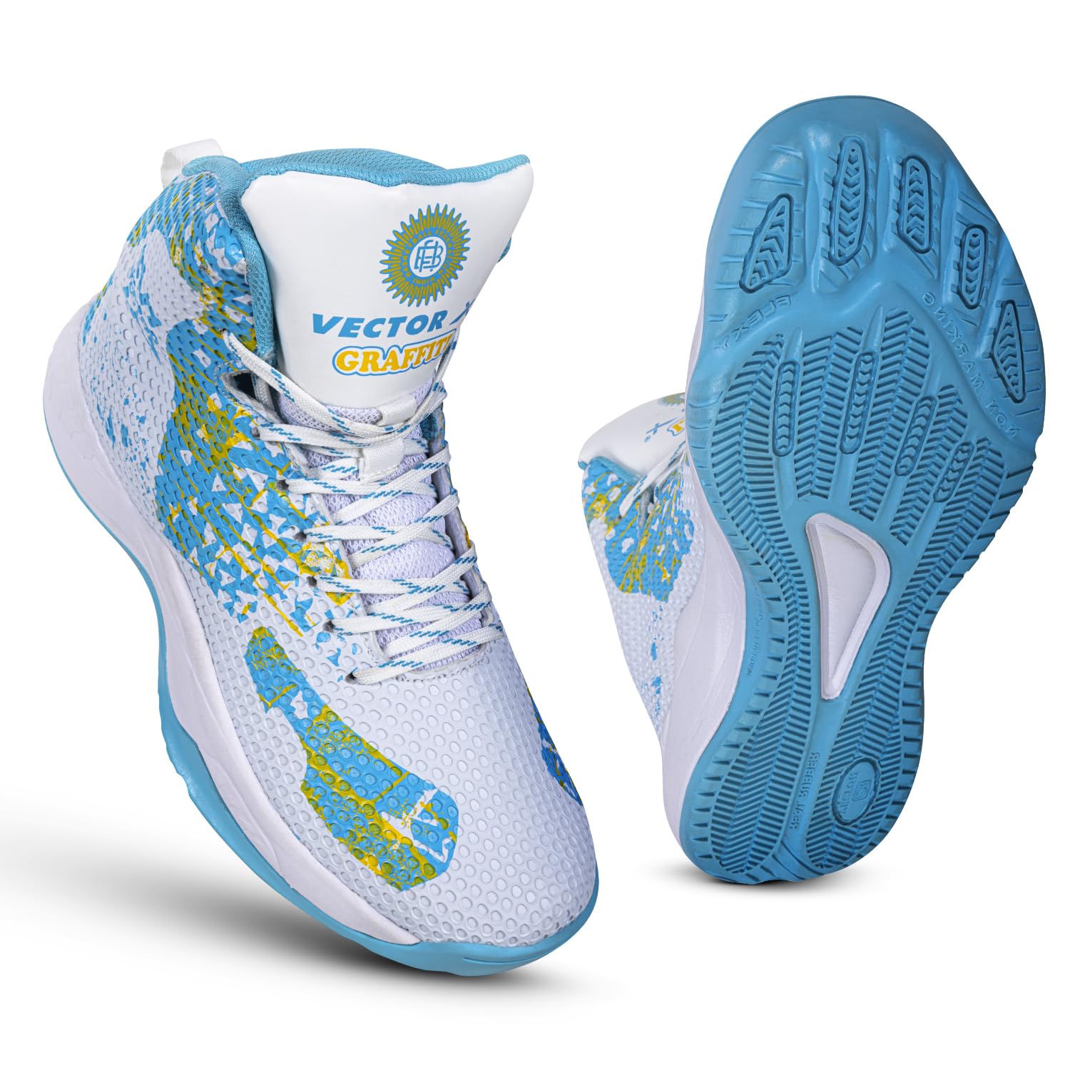 Graffiti 3D Texture TPU Fusing|Eva Phylon Rubber Sole Stylish & Comfortable High Ankle Court Shoe Best for Squash Table Tennis Volleyball Indoor & Outdoor Sports Lace Up Sneakers for Men