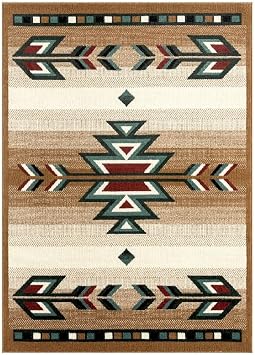 PowerSellerUSA Rustic Southwestern Carpet Arrows Lodge Style Cabin Area Rug, 5 2" x 7 4" Rectangle, Ivory