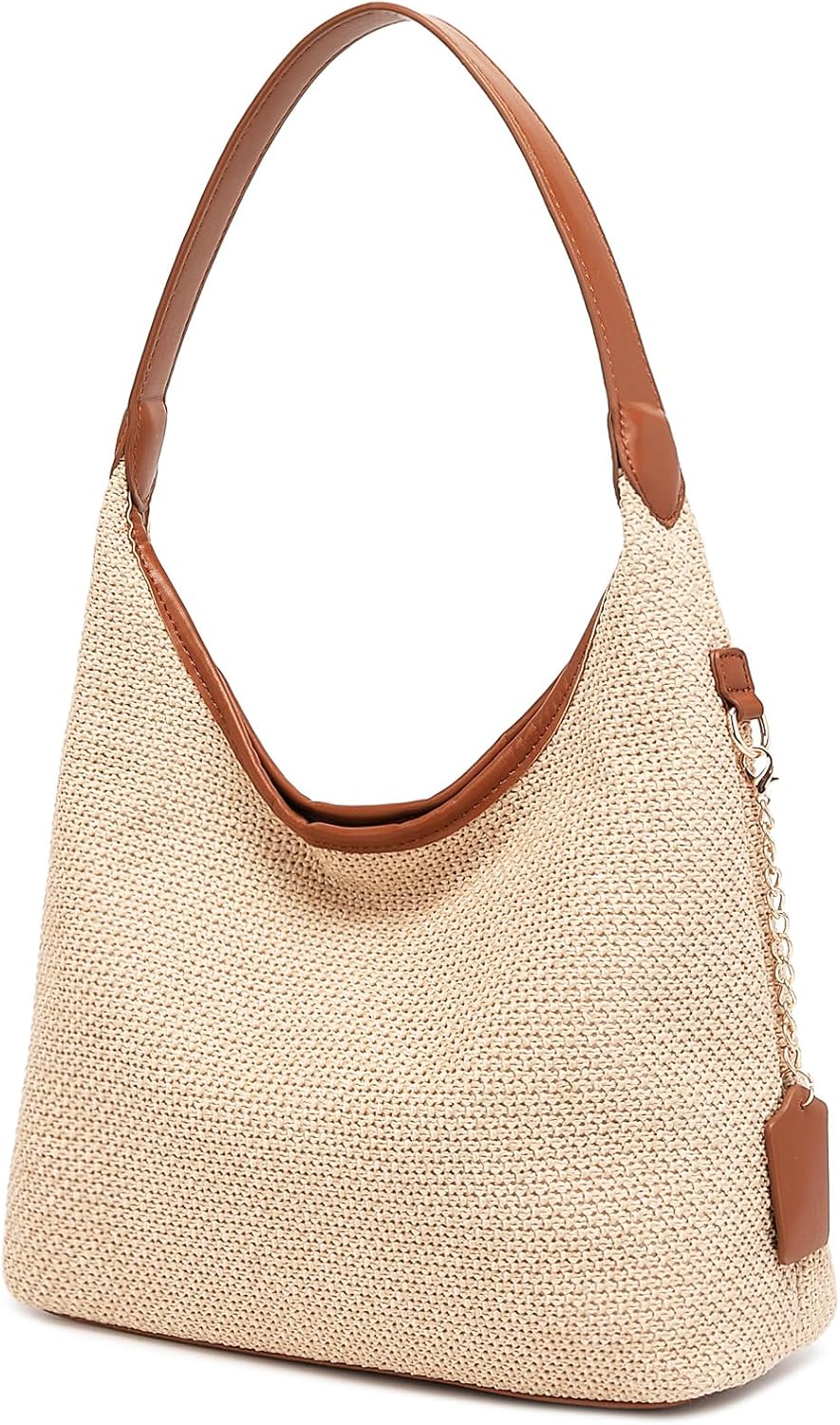 Straw Shoulder Bag for Women Summer Soft Woven Shoulder Purse Handbags,Beach Tote Straw Bag for Vacation