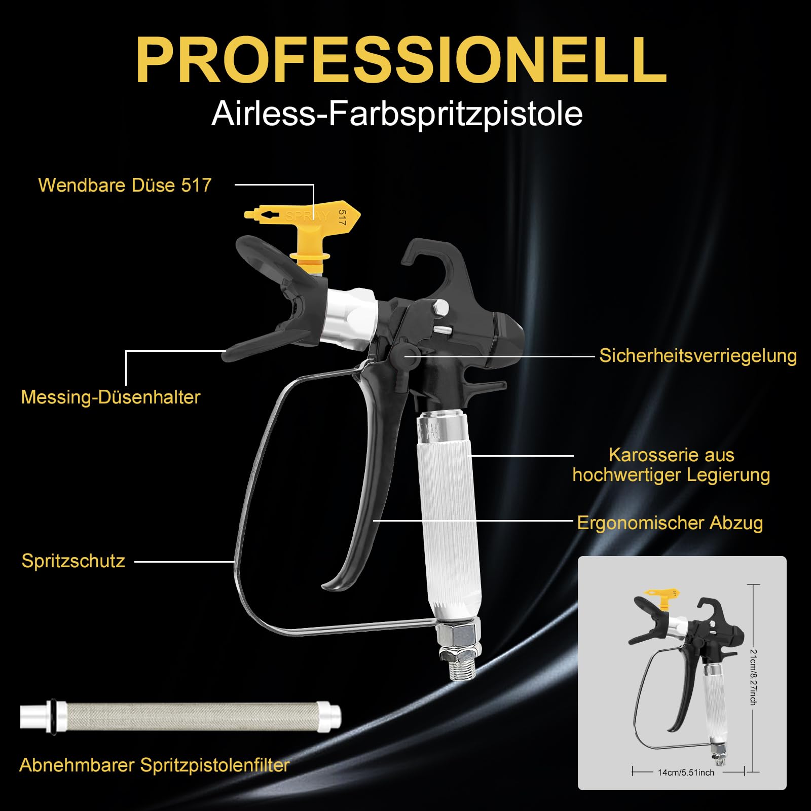 Airless HVLP Airless HVLP pistolet natryskowy z 6 dyszami Airless z uszczelką końcówkową (typ 215, 317, 417, 517, 517, 519, 621)