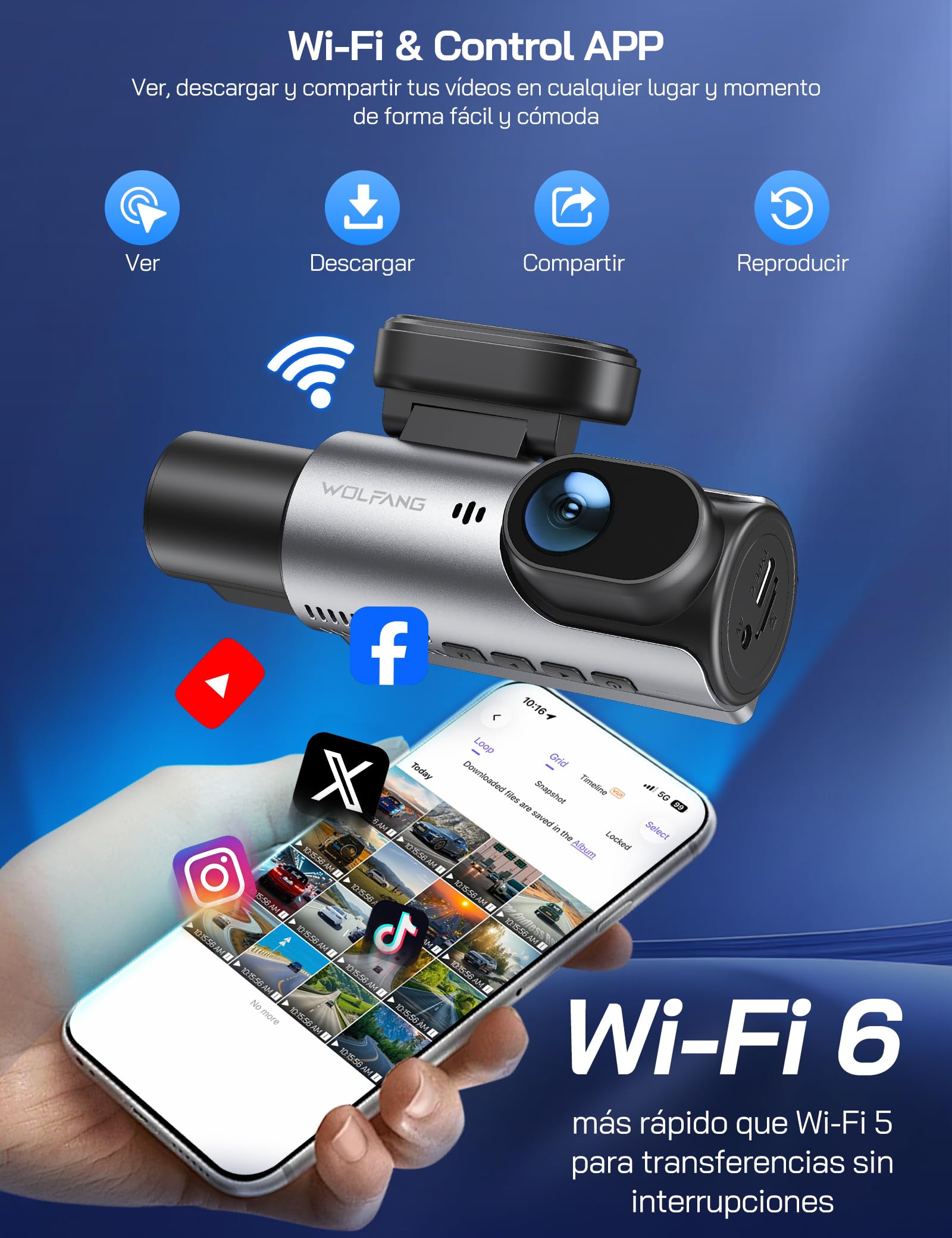 WOLFANG 4K Dashcam, Cámara de Coche con WiFi & App Control con, Cámara para Coche 2160P Dashcam con App, 3.19" IPS, Visión Nocturna, Grabación en Bucle, Sensor G, WDR, Soporta Modo Parking 24H