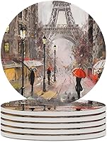 Vista 23 de París - Juego de 4 posavasos para bebidas, 4 pulgadas, románticos, estilo francés, torre Eiffel, absorbentes, de cerámica de diatomita, para mesa