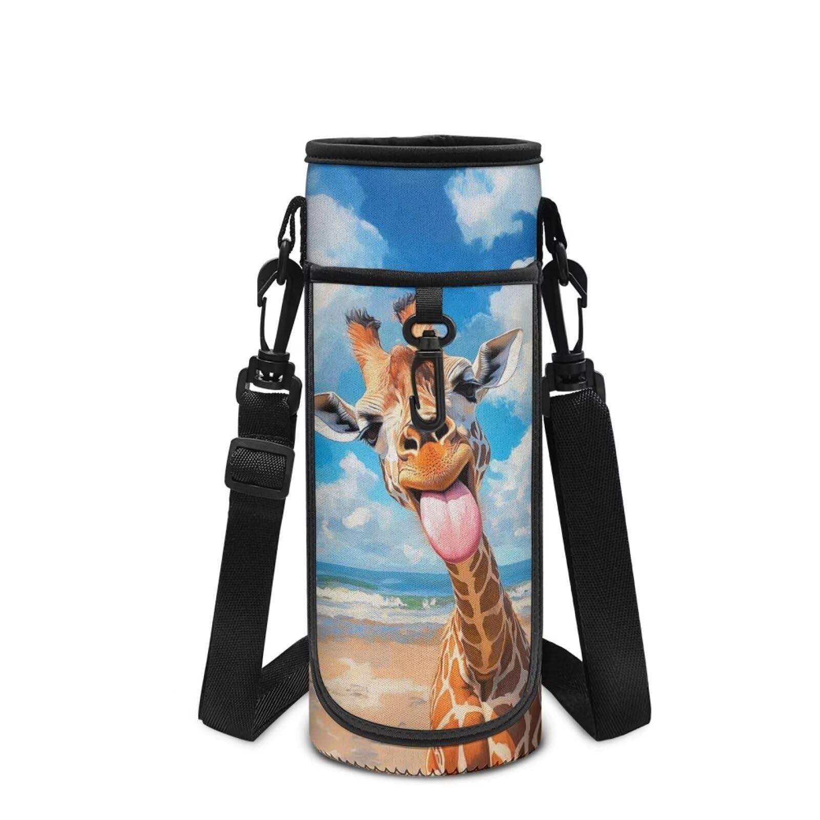 UOIMAG Funny Giraffe Water Bottle Holder for Kids Water Bottle Carrier with Shoulder Strap Back to School Sling Bag