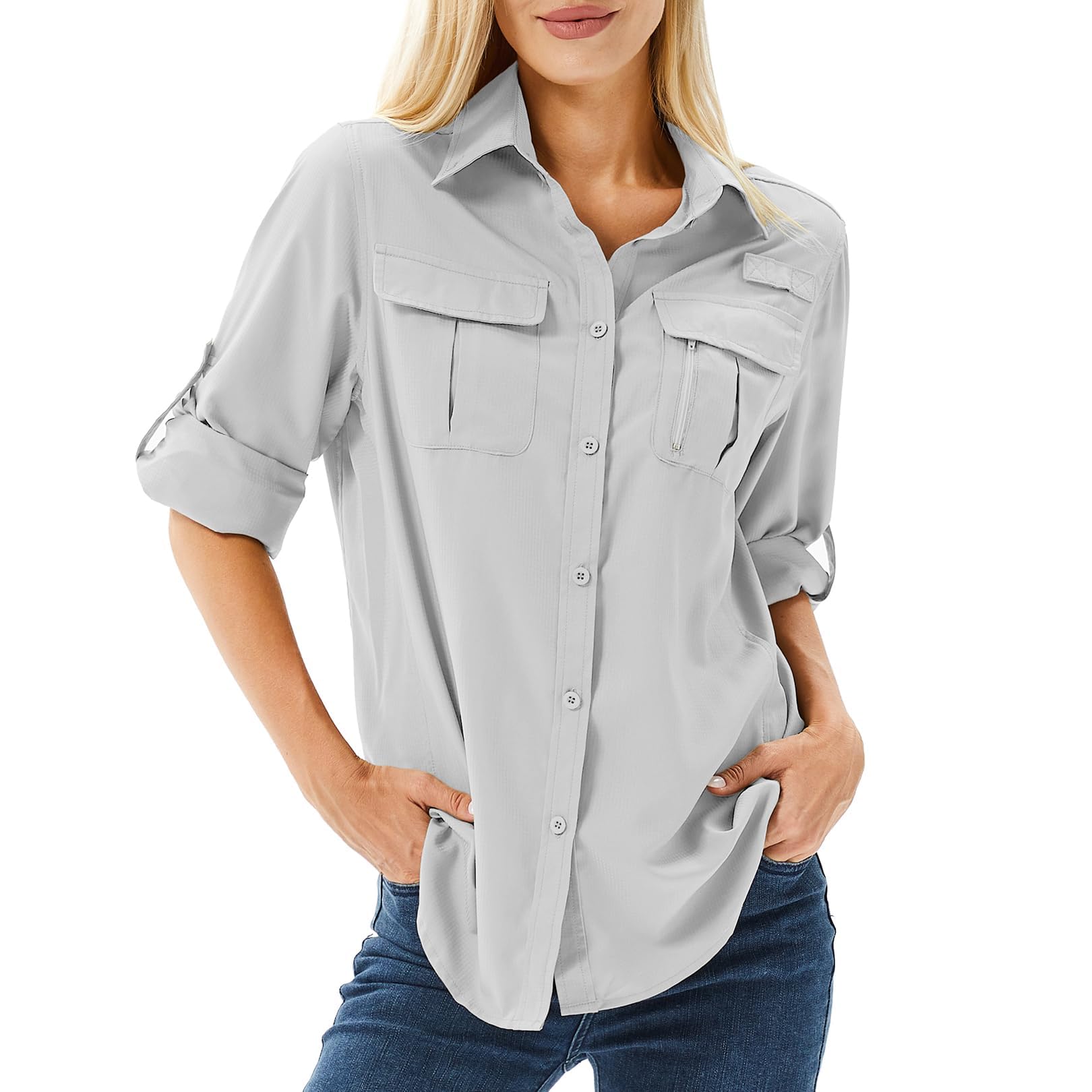 Camicie da donna lunghe da trekking top da donna manica protezione solare UV asciugatura rapida casual all'aperto safari passeggiate pesca escursionismo viaggi camicie