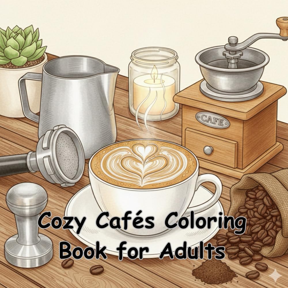 Cozy Cafés Coloring Book for Adults: Relaxing Coffee Shop Scenes, Aesthetic Café Interiors & Stress-Relief Designs: A Charming Collection of Warm ... Café Vibes for Calm and Creative Coloring