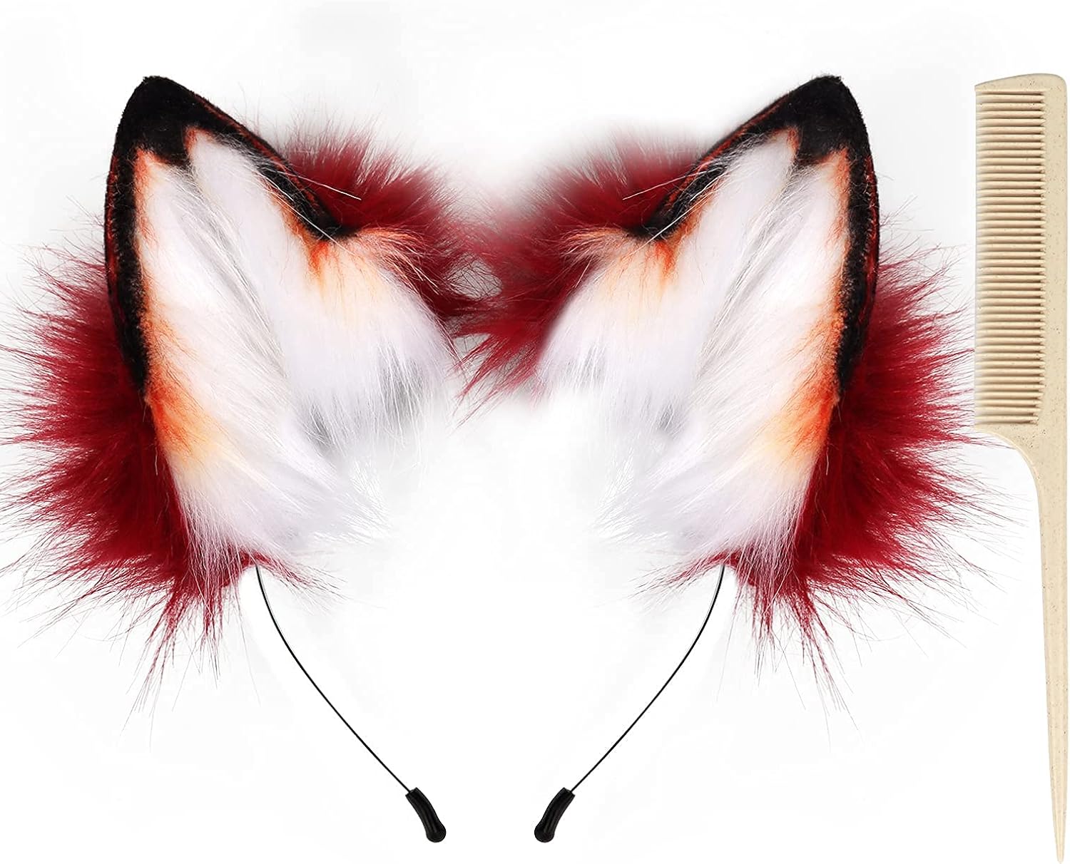 HAOAN Handmade Cat Fox Fur Ears Hairhoop Headwear Anime Fancy Dress Party Cosplay Halloween Costume Headband Hairband Wine : Clothing, Shoes & Jewelry