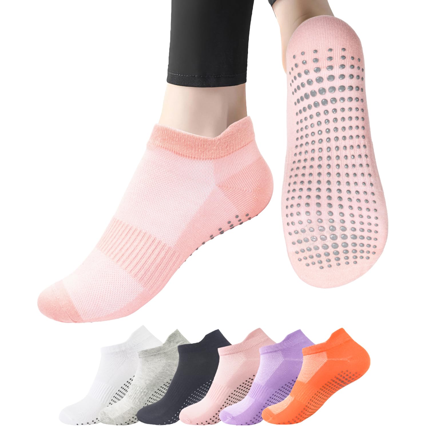 Dzpuhuojz 6 Paare Pilates Socken für Damen 39-42,Rutschfeste Yoga Socken,Antirutschsocken Pilates Reformer Socken für Ballett, Yoga, Tanzen,Fitnessstudio