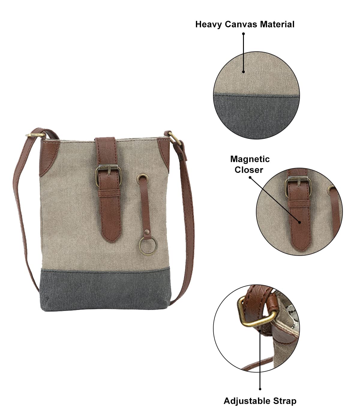 Mona B Sling Canvas Women Casual Single Shoulder Bag For Womens Vintage Crossbody Bag for College, Office Girl River, Stone, Brown 1