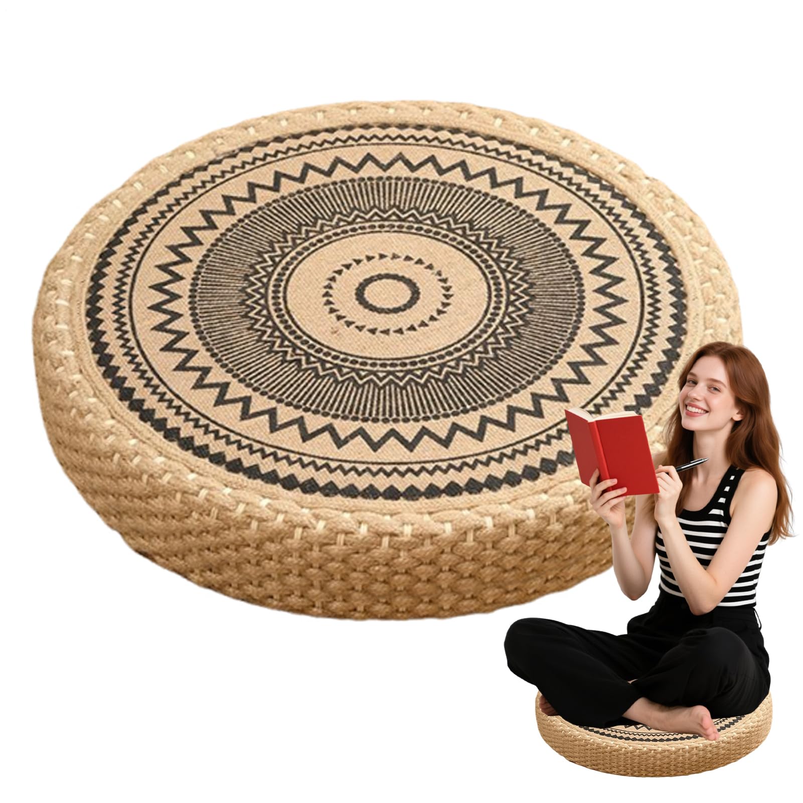 Coussin de sol en paille tressée bohème de haute qualité