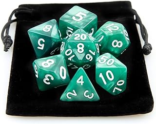 Kit 7 Dados RPG de Mesa D&D Opaco Perolado D4 D6 D8 D10 D10% D12 D20 Cor VERDE + 1 Bolsa