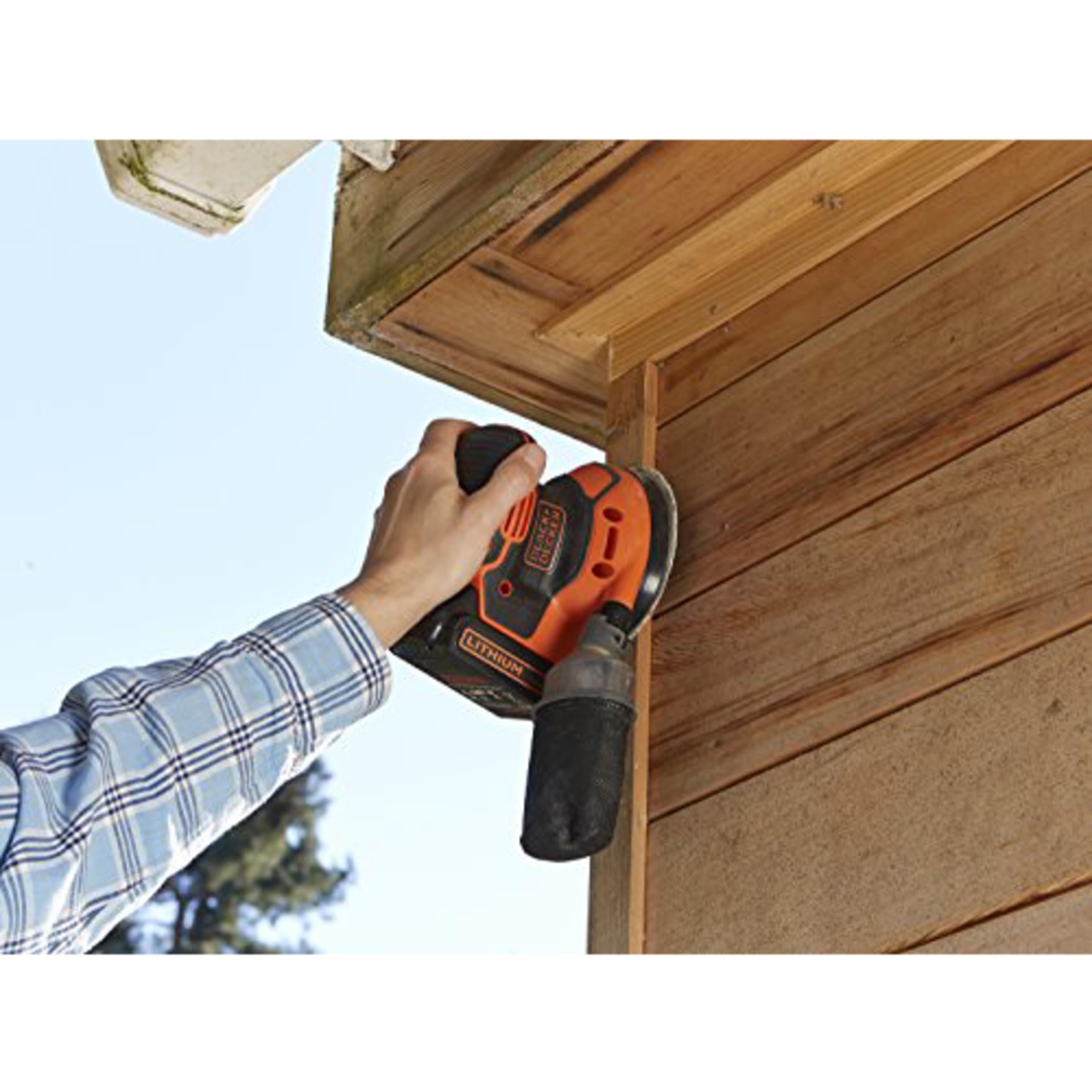 Black+Decker Akumulatorowa szlifierka mimośrodowa (18 V, 1,5 Ah, do szlifowania/polerowania, ergonomiczny uchwyt, w zestawie akumulator, ładowarka, kratka szlifierska (K80) i torba na narzędzia,