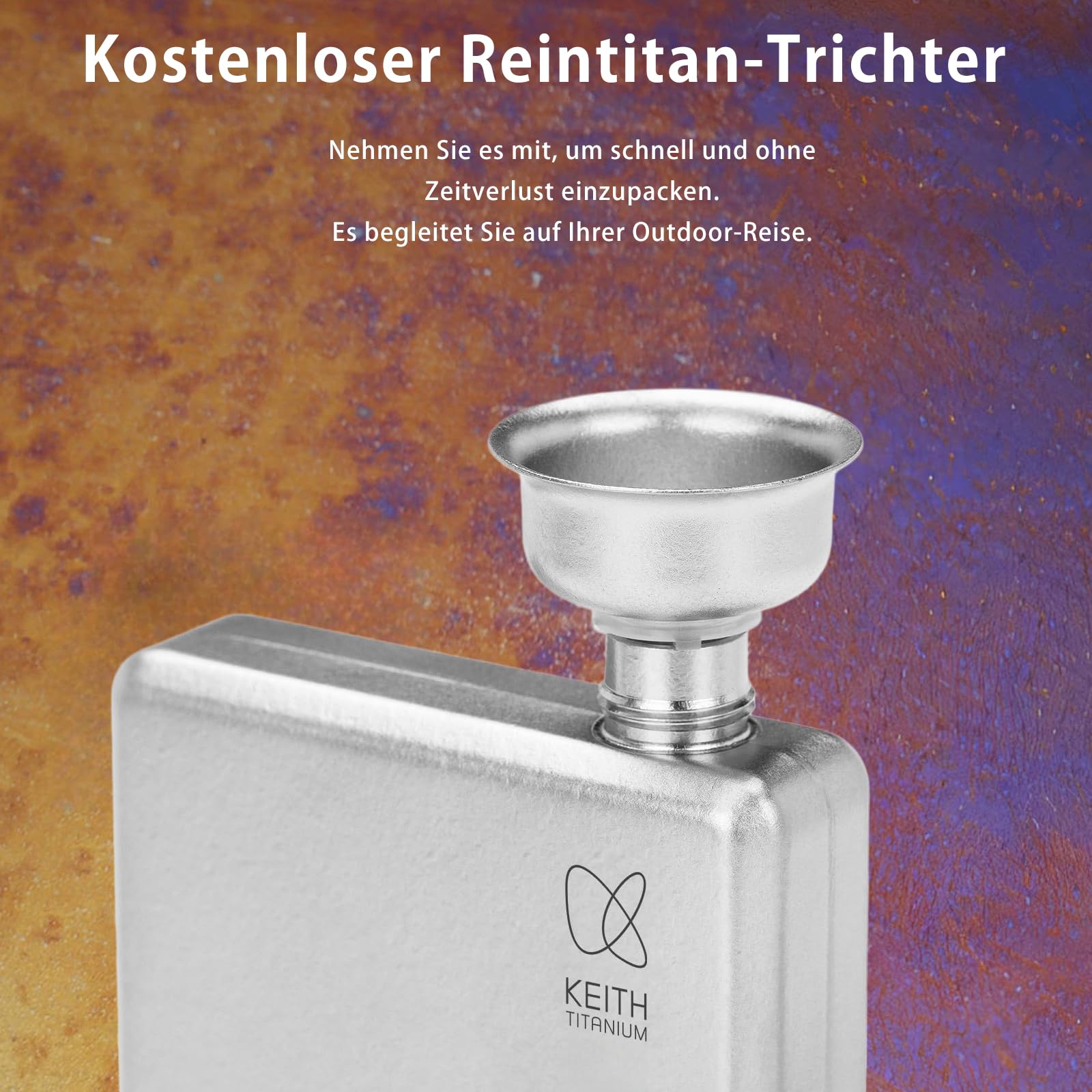 KEITH Titan Flachmann Tragbare Hip Flask klein Wasserflasche für Whisky, Likör und Alkohol mit Trichter, Campingausrüstung (200ml Ti9307)