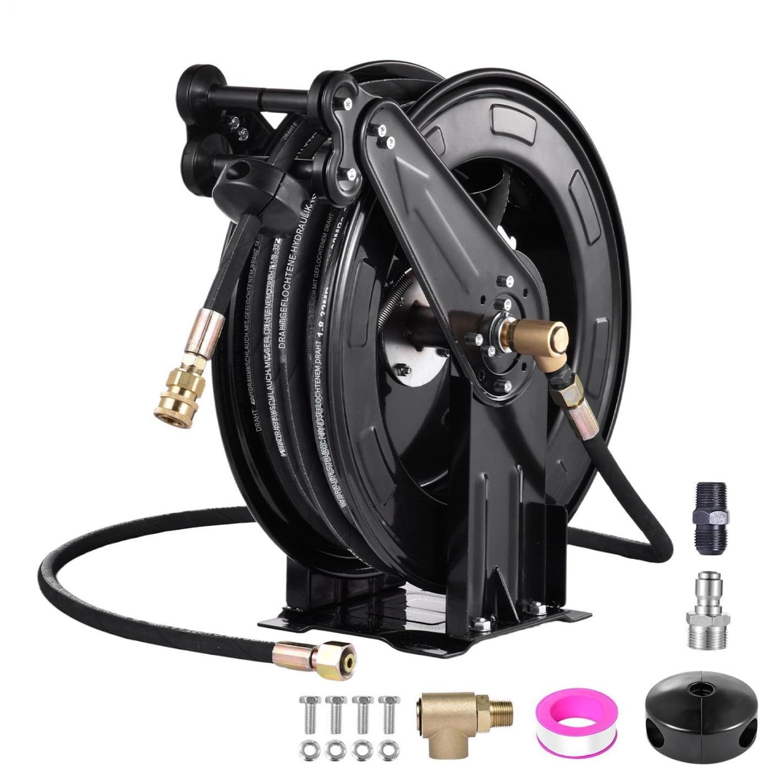 Enrouleur de tuyau pour nettoyeur haute pression en acier lourd 15m 4000 PSI