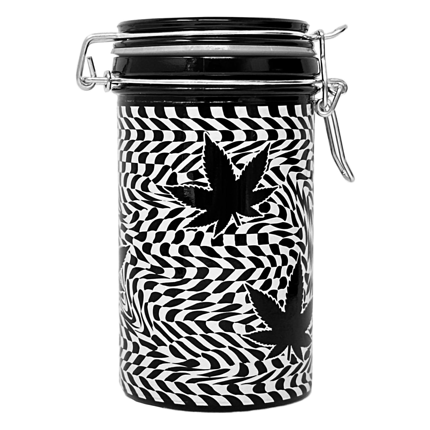 6" Glass Jar with Clamping Lid (Checkerboard Leaves)