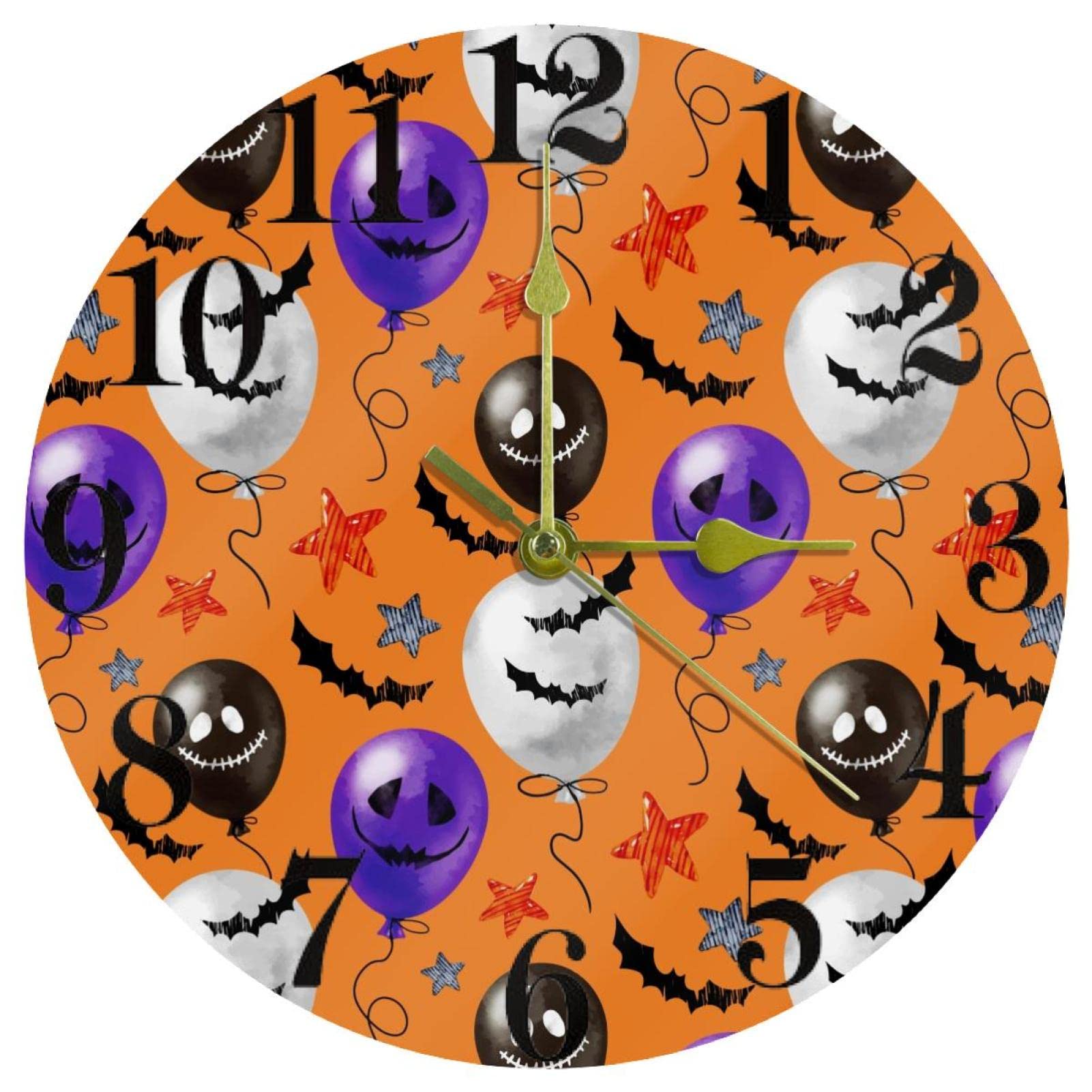 Horloge murale orange ronde 25,4 cm silencieuse pour décoration de maison et bureau