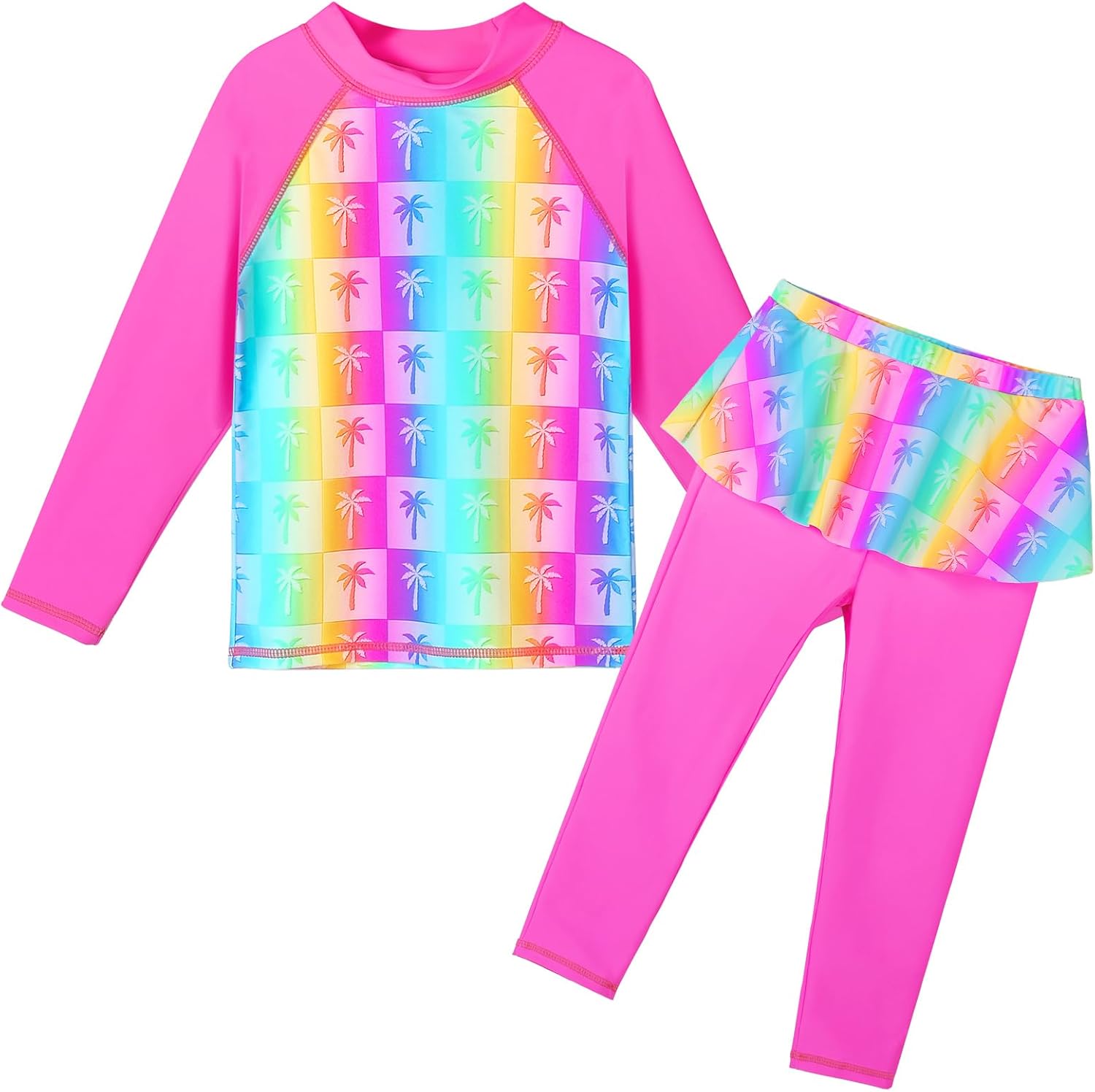 TFJH E Girls Long Sleeve Swimsuits Skirt 2-Pieces Rash Guard Set Sun Protection UV 50+